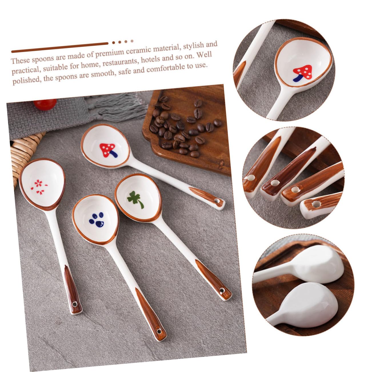 TOYANDONA Keramik Löffelset Kinder Suppenlöffel mit Langem Griff Lebensmittelecht Buntes 8 Stück Essbesteck für Brei Dessert Alltag und Picknick
