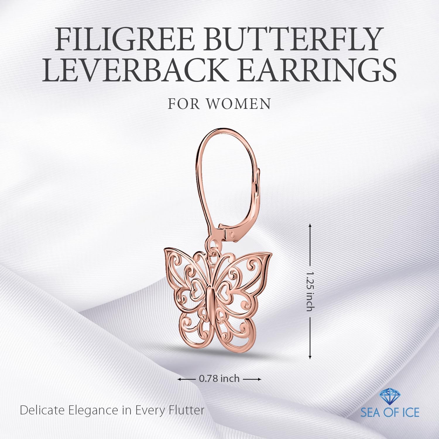 Sterling Silver Butterfly Earrings - Filigree Dainty Drop Dangle Leverback – Dangle Earing for Women - Sterling Silver Earrings for Women - Image 2