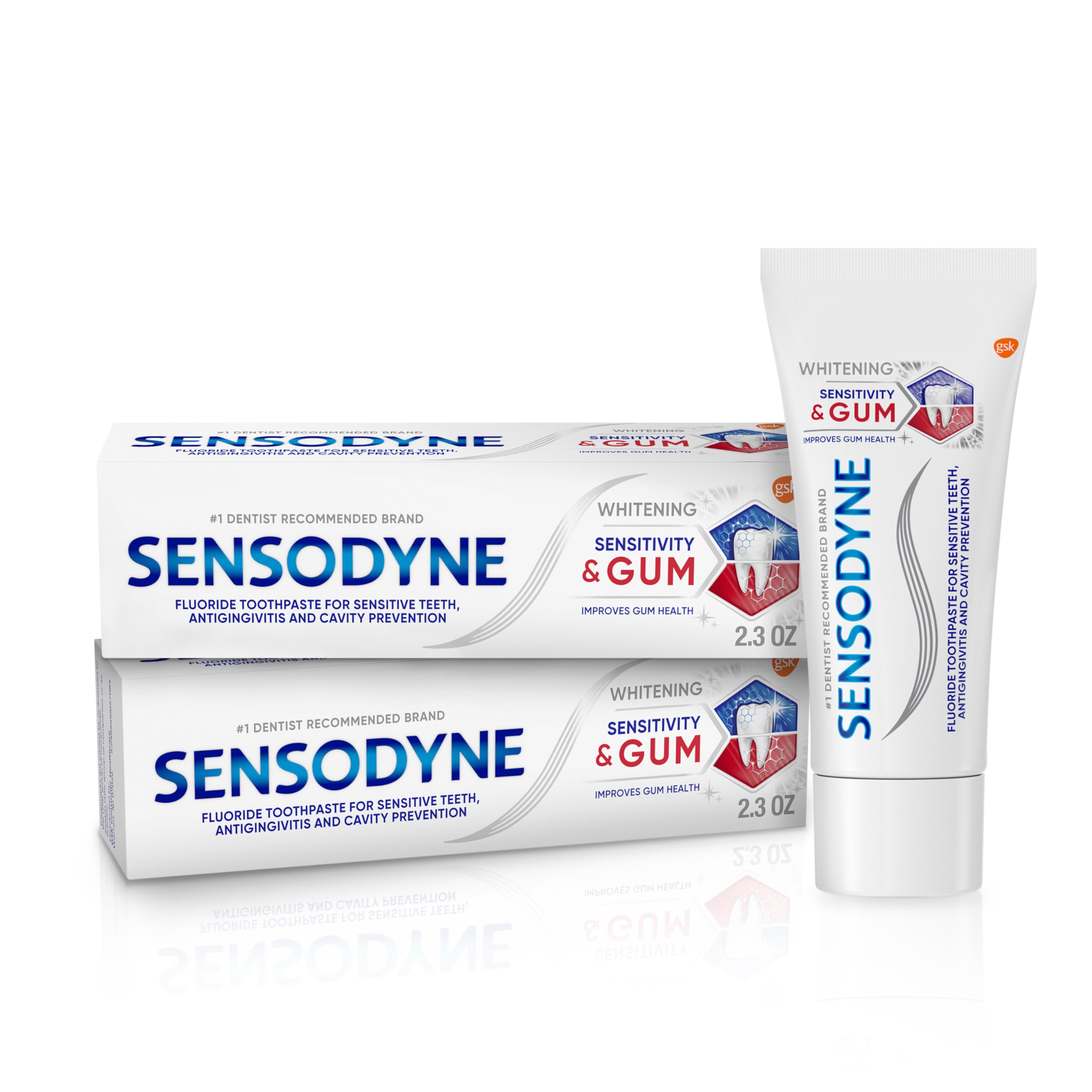 Sensodyne Sensitivity & Gum Sensitive Teeth Whitening Toothpaste and Sensitive Teeth Tr - 2.3 Ounces (Pack of 2)