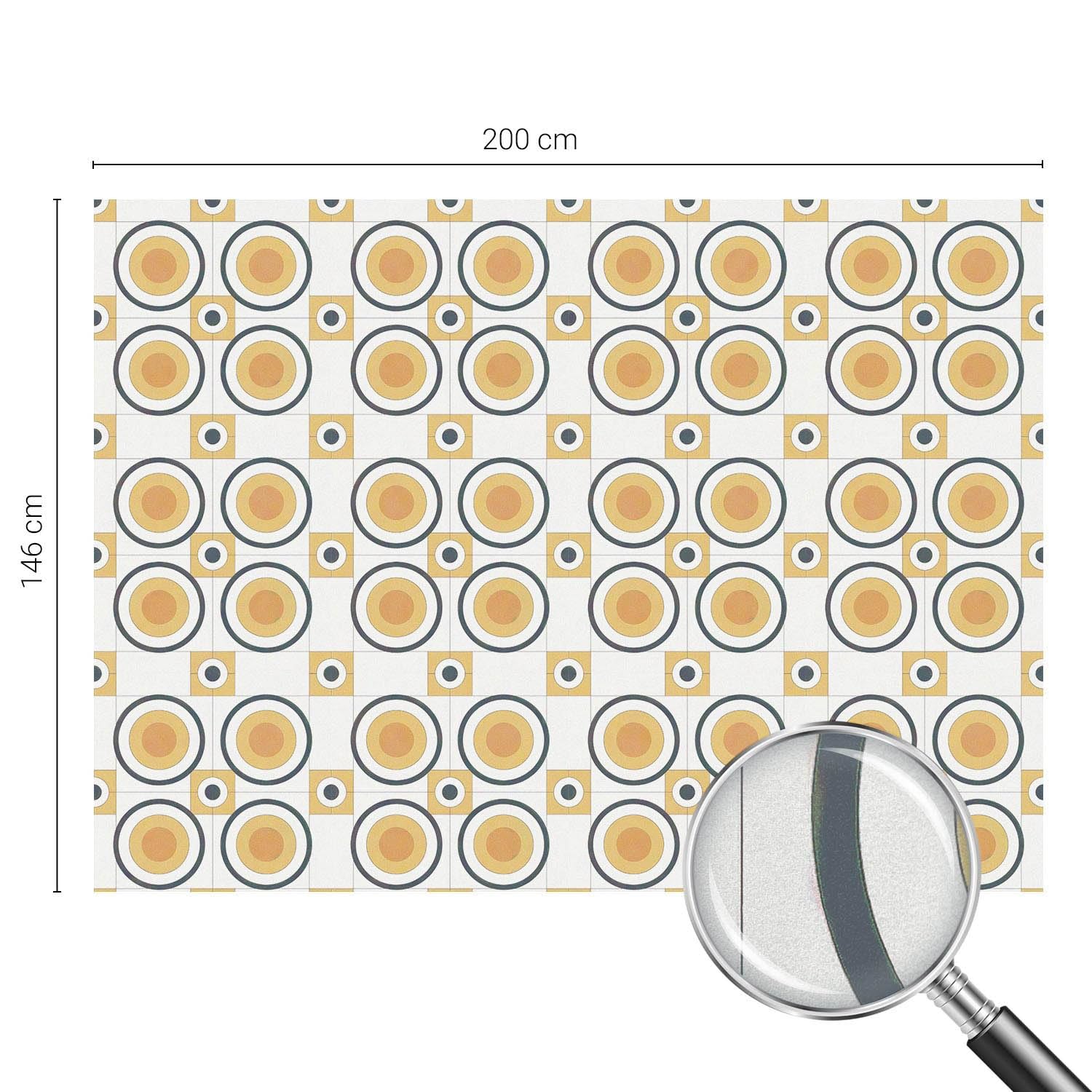 Klebefolie 200x146 cm Selbstklebend Milchglas Dekorfolie Dekorativ Sichtschutz Fenster Folie für Badezimmer Schlafzimmer Büro Küche PVC Blickdicht - Retro-Kreise