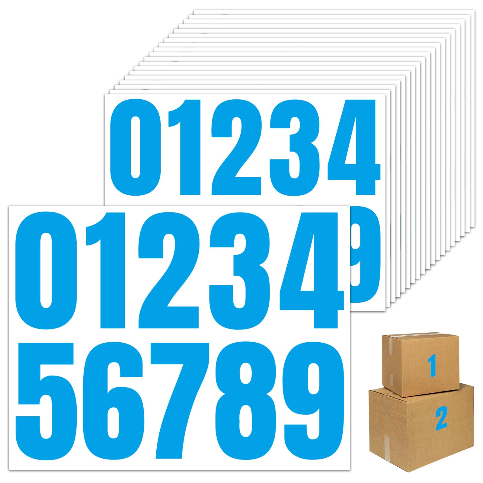 Hexizexi 20 Pcs Large Blue Number Stickers 4 Inch Waterproof Self Adhesive Numbers 0-9 for Address Number Mailbox Bins — image 1