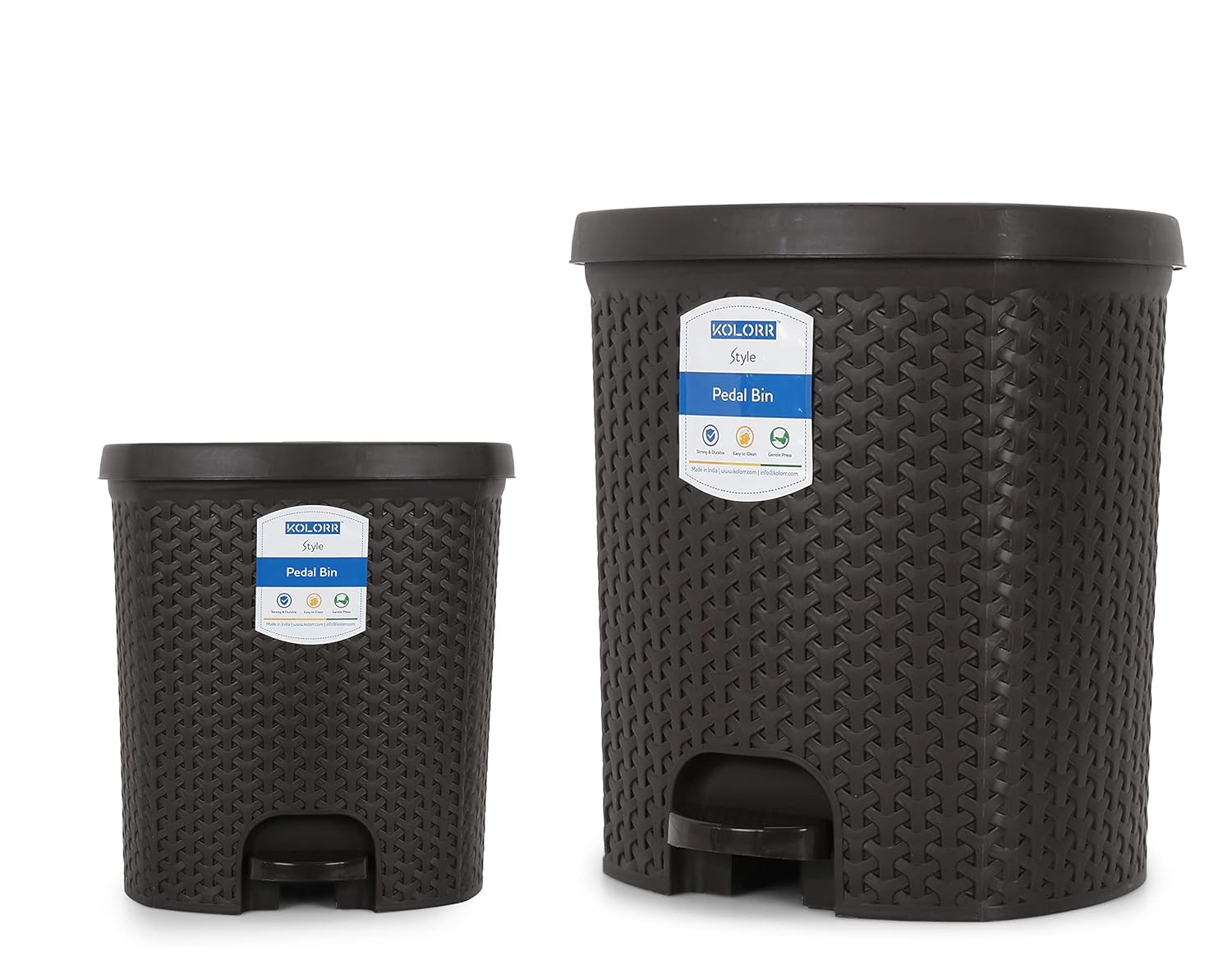 Kolorr Magnum Dustbin Combo Pack of 2 Dustbins for Home & Office - 6+ 14 Liters (Dark Brown)