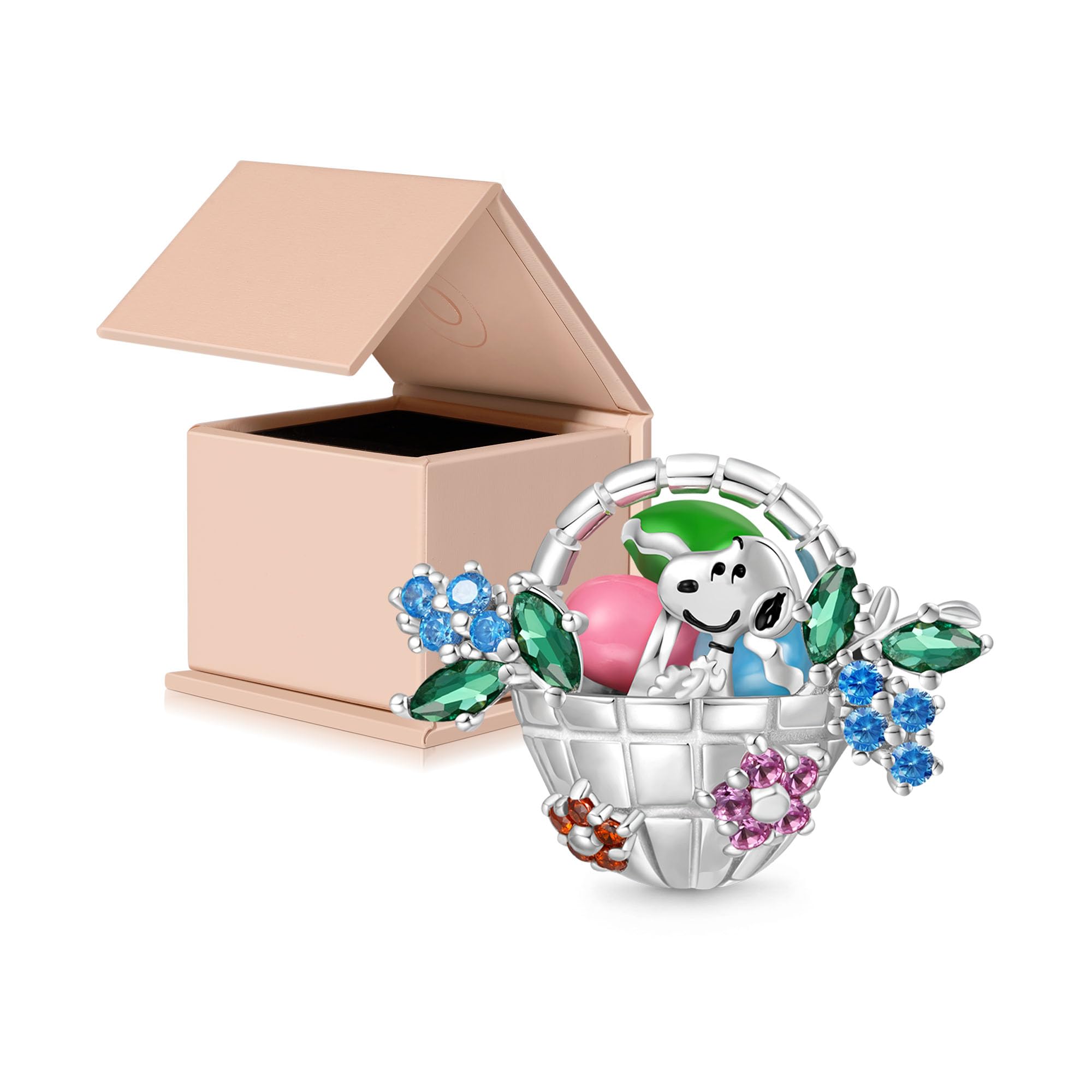 GNOCE Charm Perle Peanuts Snoopy Ostereier Korb Charm 925 Sterlingsilber Beads Charms für Frauen und Mädchen Schmuckgeschenk für Fans