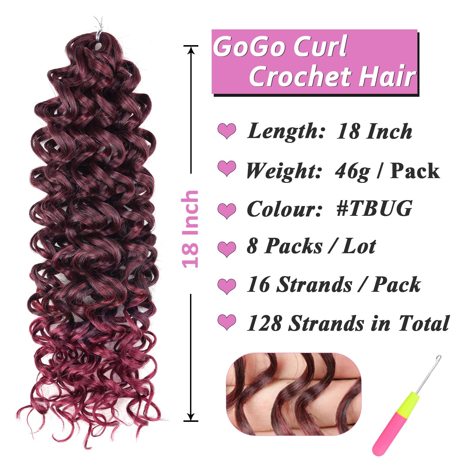Samtress GoGo Curl Crochet hair 18 Inch Water Wave Braiding Hair Extensions Deep Twist Crochet Braids Synthetic for Women (#TBUG) - Image 2