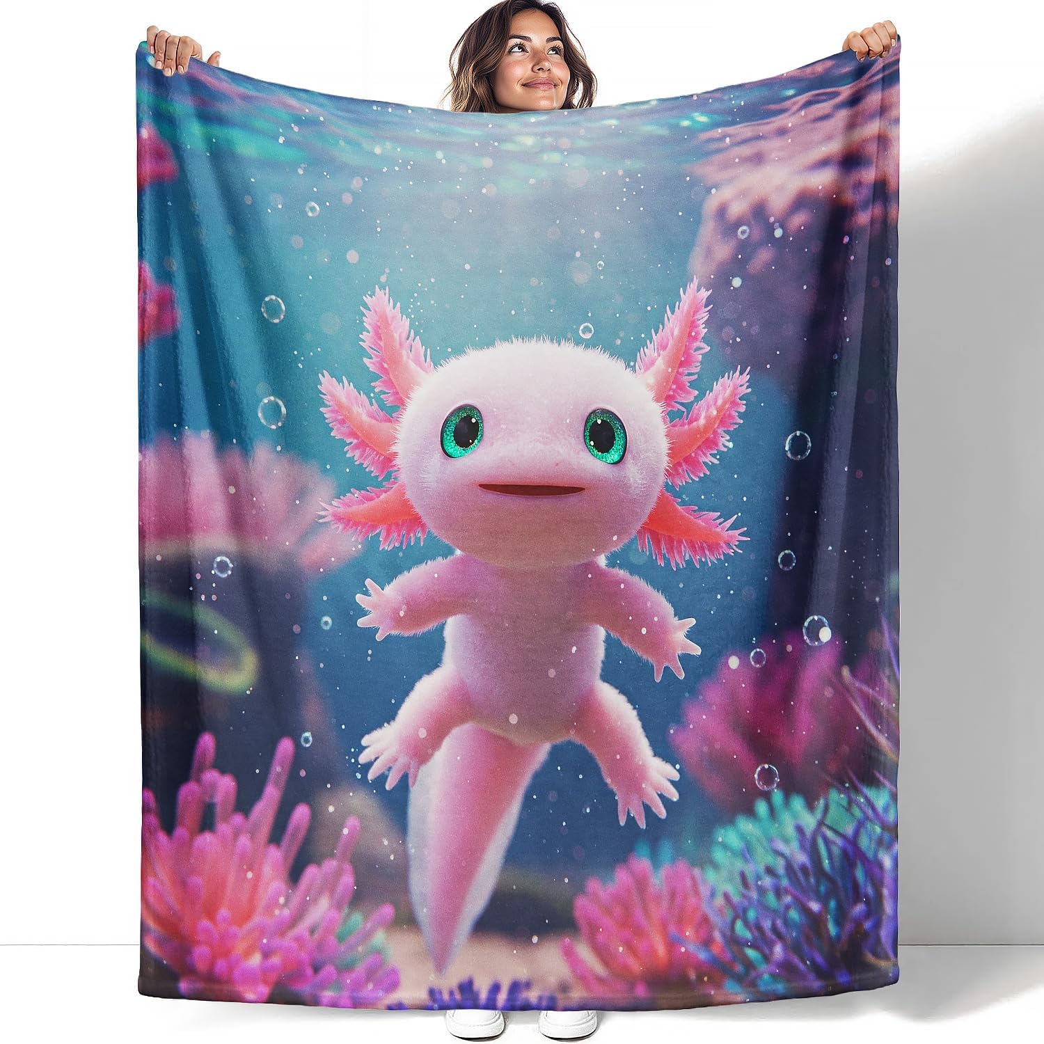 YISUMEI Axolotl Throw Blanket, 50"x60", Cute Axolotl Gifts, Watercolor Axolotl Print, Soft Plush Travel Essentials for Kids & Adults, Cozy Fleece Blanket for Room Decor, Sofa, Bed