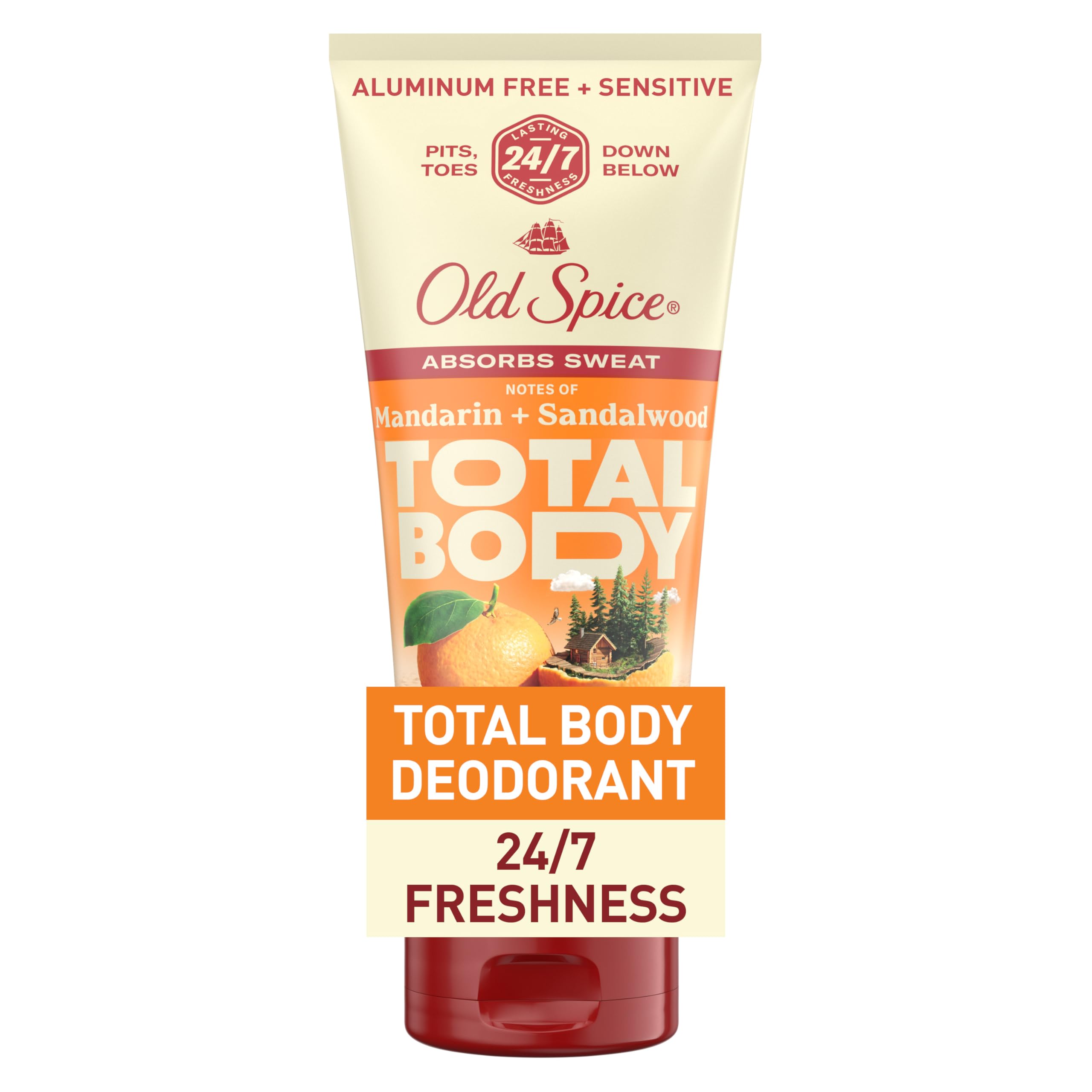 Old Spice Whole Body Deodorant Cream for Men Aluminum Free Mandarin Sandalwood Scent 24 7 Odor Protection 24