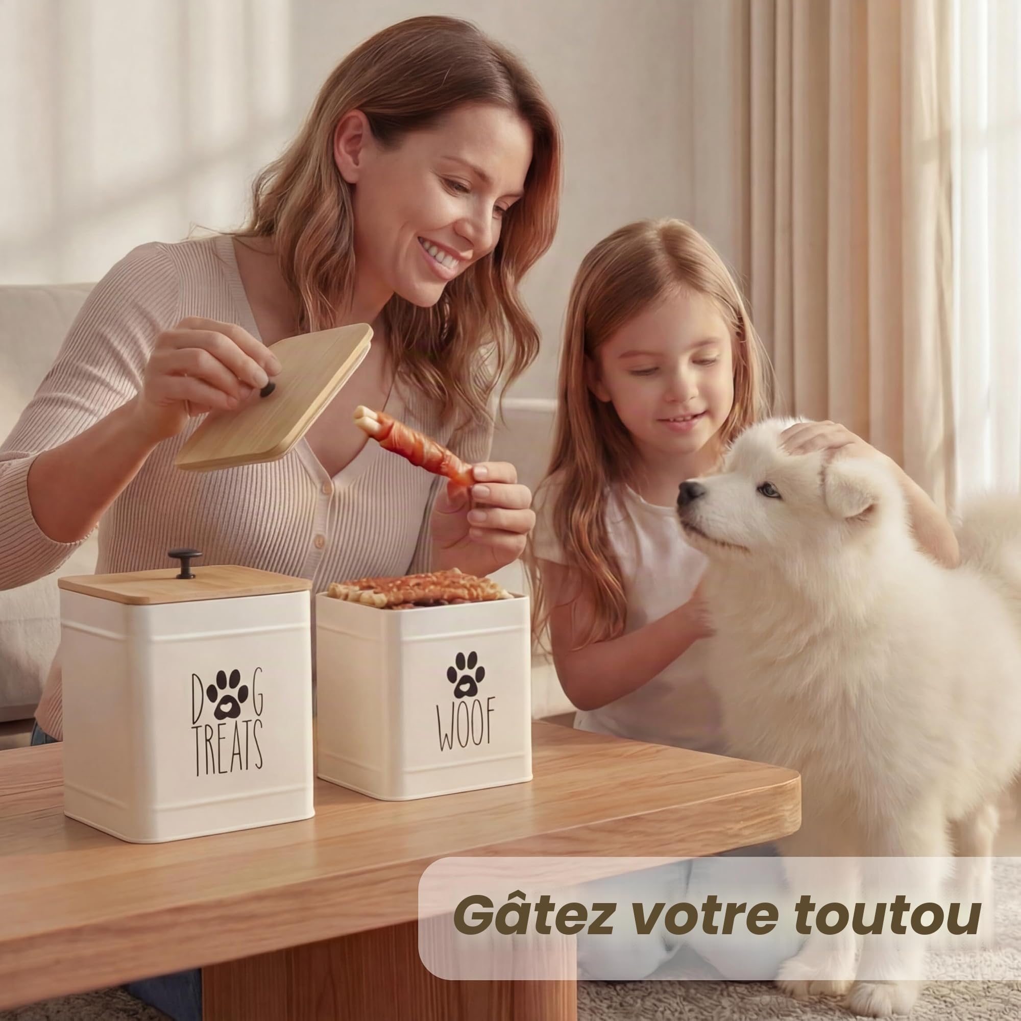 PerfNIQUE Boîte à friandises pour chien, avec 2 couvercles hermétiques, comptoir de cuisine et récipients de traitement pour animaux de compagnie, 7,8 x 6,2, 7,3 x 5,5 cm, blanc
