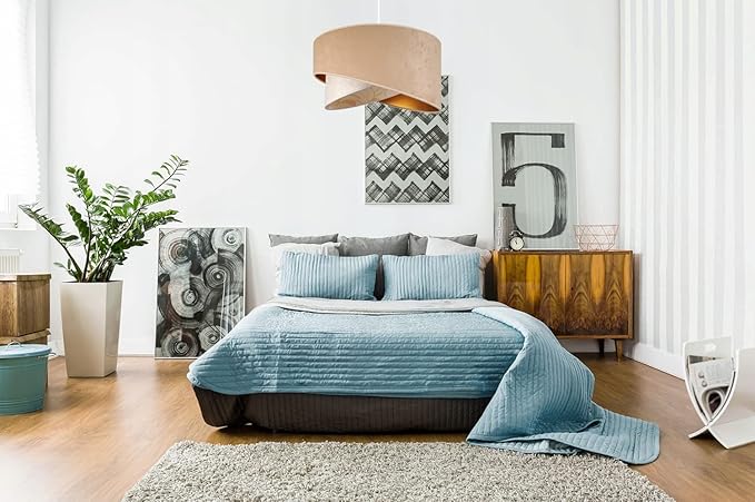 Light Home LH Light-Home Milan Lampenkap Hanglamp - Industriële Plafondlamp voor Woonkamer, Slaapkamer en Eetkamer - Hanglamp Met Lampenkap van velours - Beige Monserta II - Wit photo 3