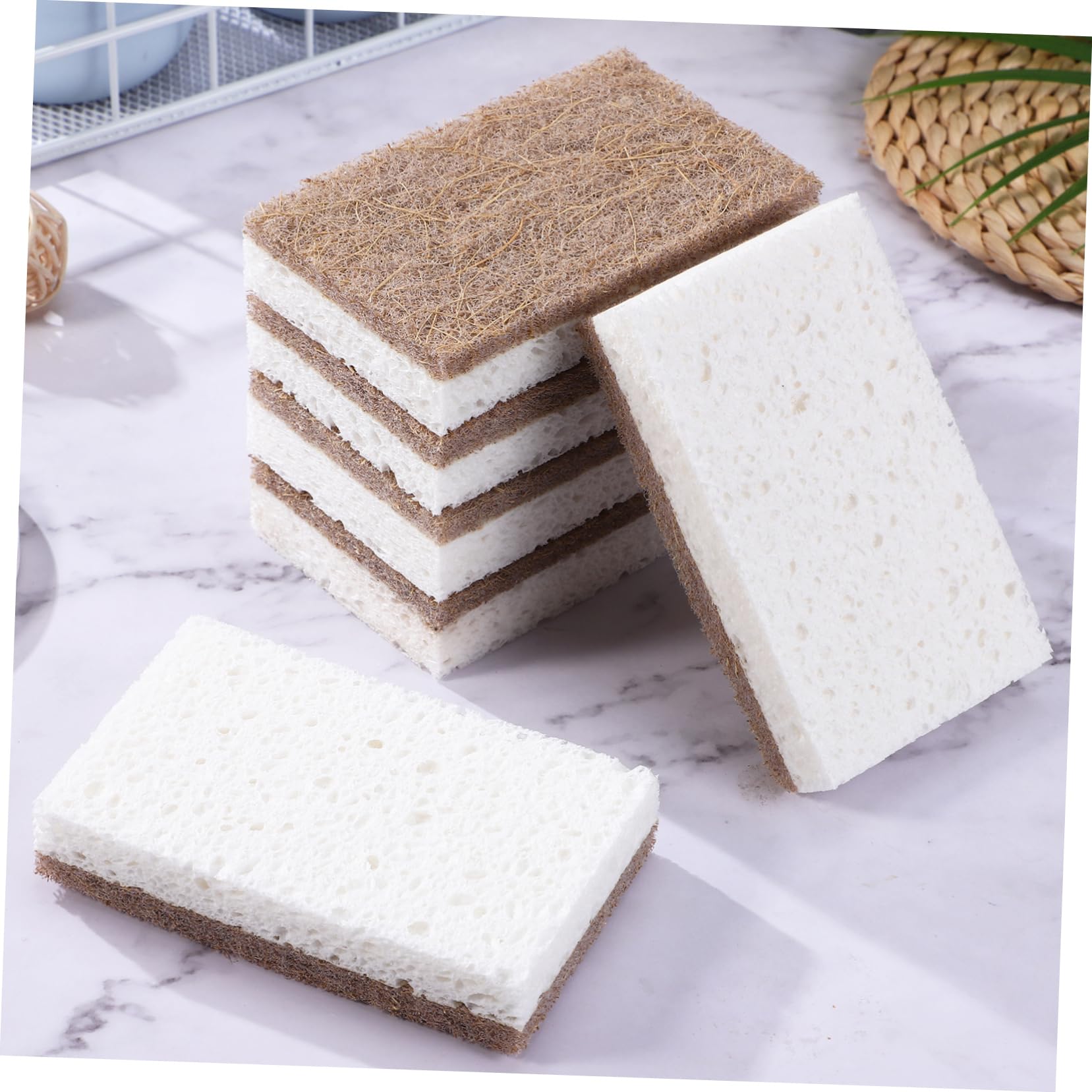 SOLUSTRE 12 Piezas Esponjas de Cocina Absorbentes con Fibra de Natural y Pulpa de Madera Estropajo para Limpieza Diaria Fregaderos y Baños Duraderas Rayas