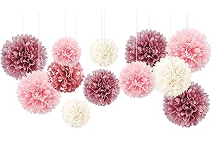12PCS Dusty Rose Pink Tissue Pom Poms Flowers for Bridal Shower