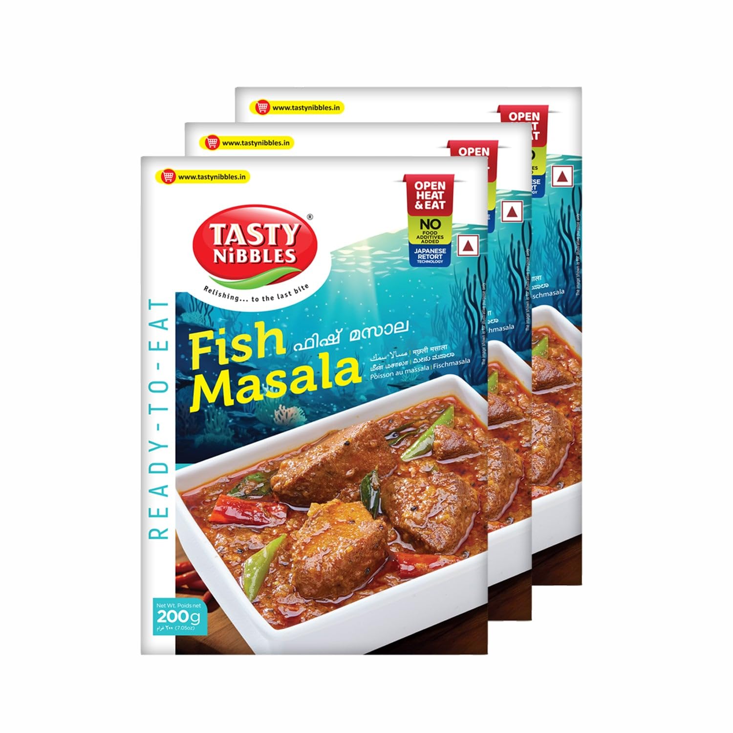 TASTY NIBBLES Ready to Eat Fish Masala | Kerala Special | Open Heat & Eat | Non-Vegetarian | No Added Preservatives | Japanese Retort Technology 200GM Pouch (Pack of 3)