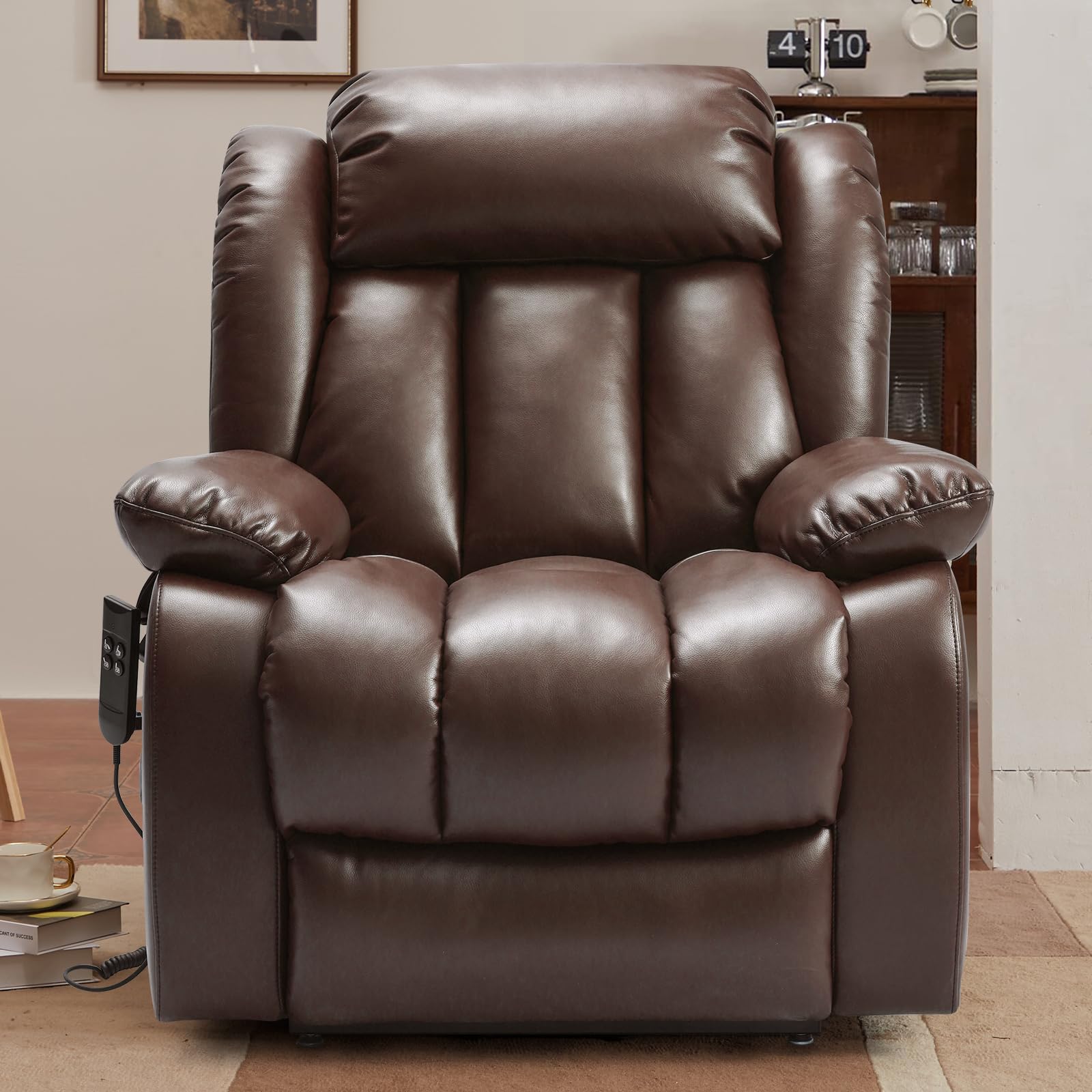 DUANDUAN Fauteuil releveur inclinable à Position allongée Infinie pour Adultes, Fauteuil électrique à Double Moteur pour Personnes âgées avec Massage et Chauffage (Brown)