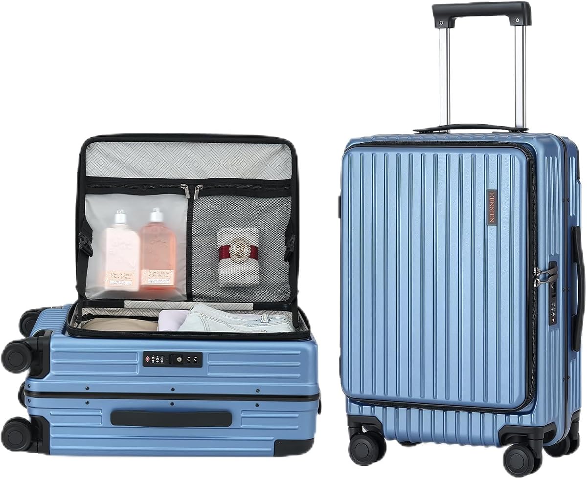 CENSIEN 20" Carry On Luggage, 22x14x9 Airline Approved Top Opening Suitcase | Aluminum Frame,360°Spinner Wheels,Lightweight ABS+PC Hard Shell,YKK Zipper,TSA Lock, Short Trips Weekend Getaway Bags,Blue