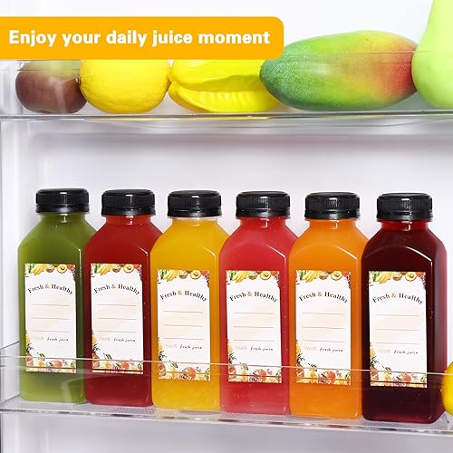 Miniatura 5 de Moretoes 12 botellas de plástico para jugo de 12 onzas con tapas, botellas transparentes reutilizables para jugo, recipientes vacíos para bebidas