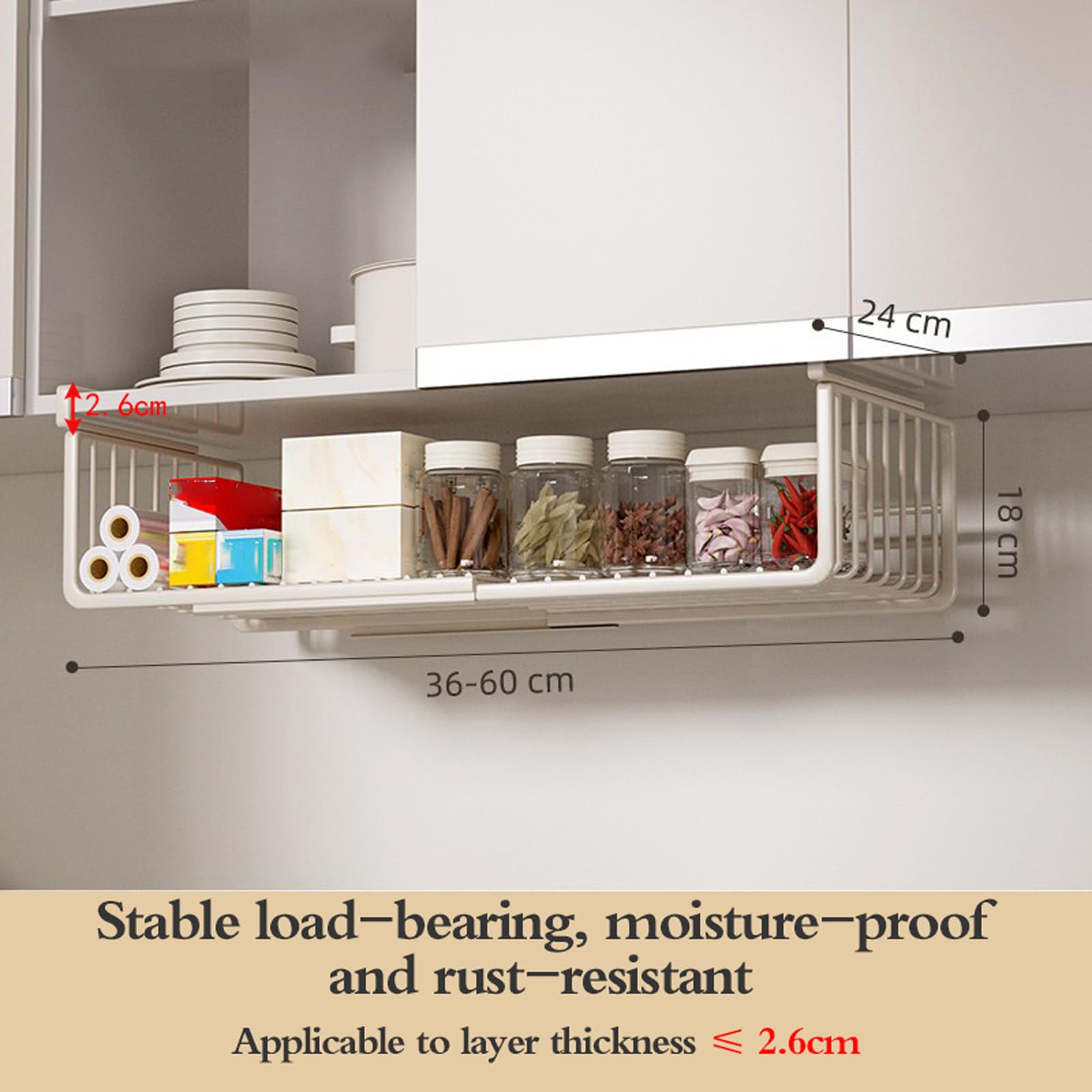 Cestas De Almacenamiento Colgar Debajo,Cesta De Metal para Colgar Debajo,Cestas Colgantes para Estantes,Ajustable,Sin Taladrar,para Cocina,Oficina,Despensa,BañO,Armario