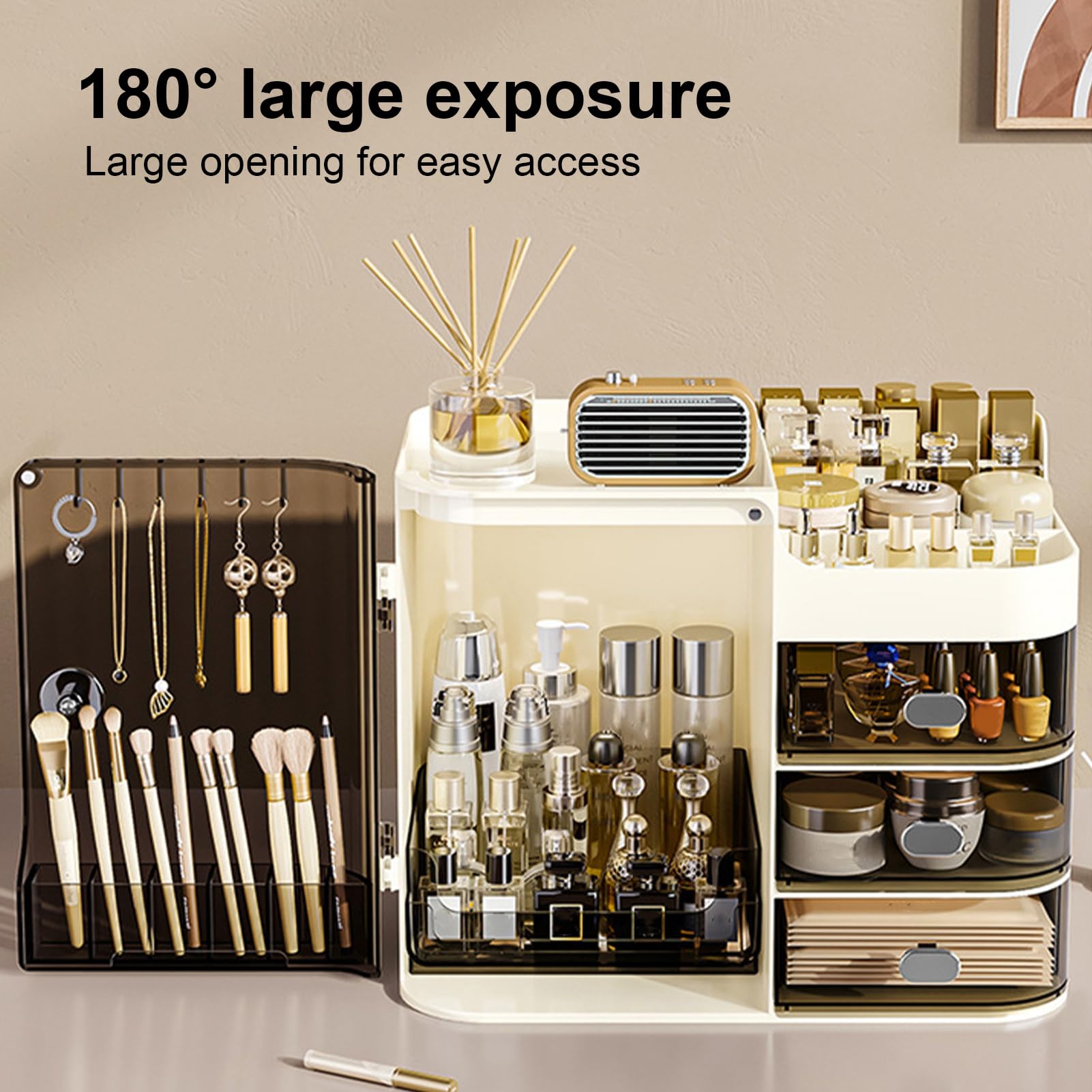 Organizer per trucchi da piano di lavoro – scatola trasparente per | cassetti, porta cosmetici con grande capacità, organizer per cosmetici multistrato, trasparente e durevole