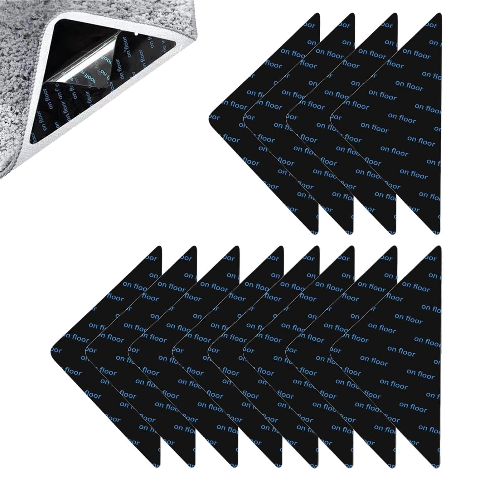 Carpet Grippers, 12 Pieces Carpet Stickers for Wooden Floors, Washable and Reusable, Carpet Grippers for Laminate Floor, Rounded Triangle, Non-Slip Carpet Underlay for Kitchen-image-48