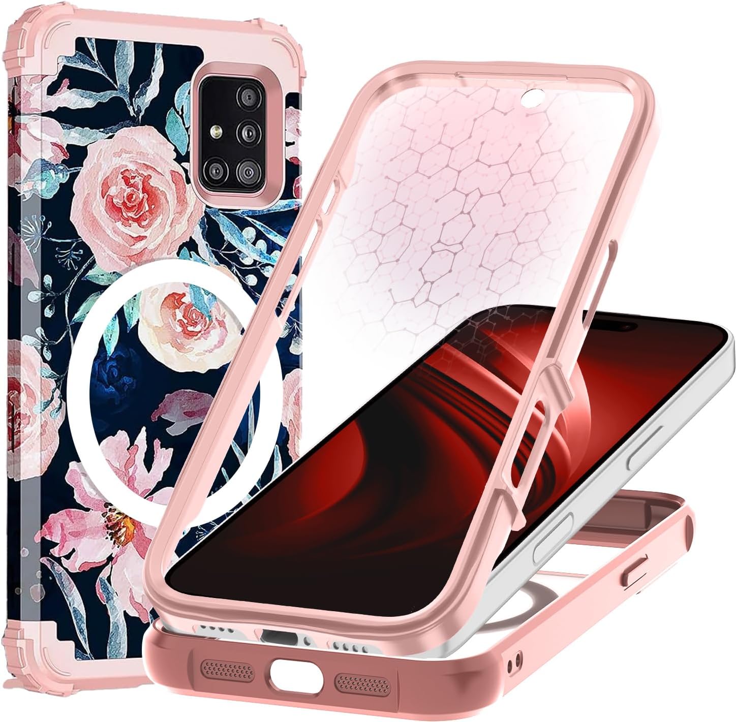 Hekodonk for Galaxy A51 Case Magnetic,[Compatible with Magsafe][Built-in Tempered Glass Screen Protector] [Glitter Card] Full Body Bling Case for Samsung Galaxy A51,Navy Blue