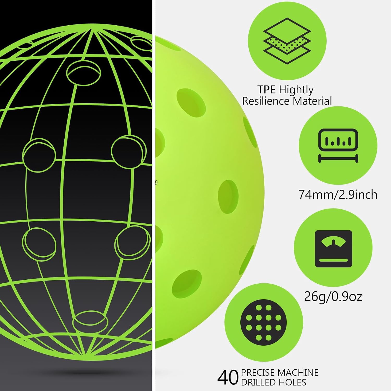 24 Pack Premium 40-Holes Outdoor Pickleball Balls, Seamless Roto-Molded Design & Durable, Meet USAPA Official Requirement, Durable Pickleballs, High Bounce True Flight, Pickleball Balls Outdoor - Image 3