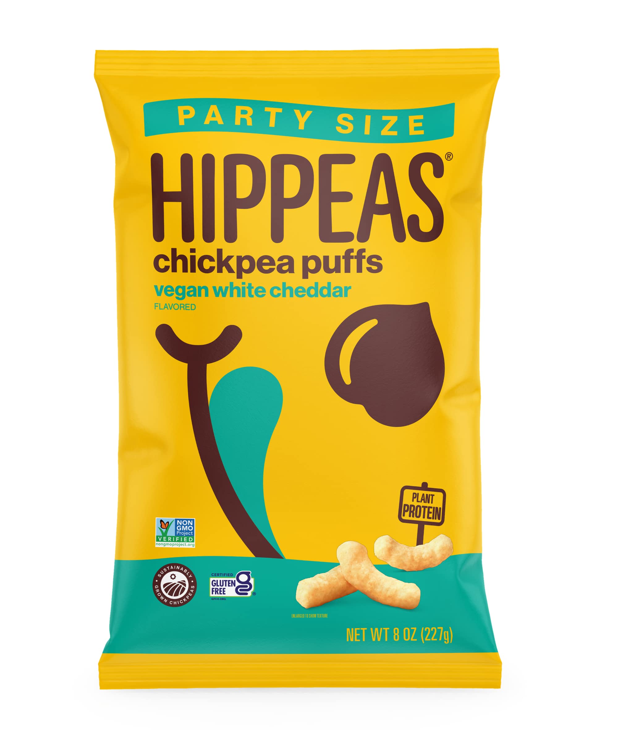 HIPPEAS Vegan White Cheddar Chickpea Puffs, Gluten-Free, 8 Ounce (Pack of 1), Family Size, High Protein Snack