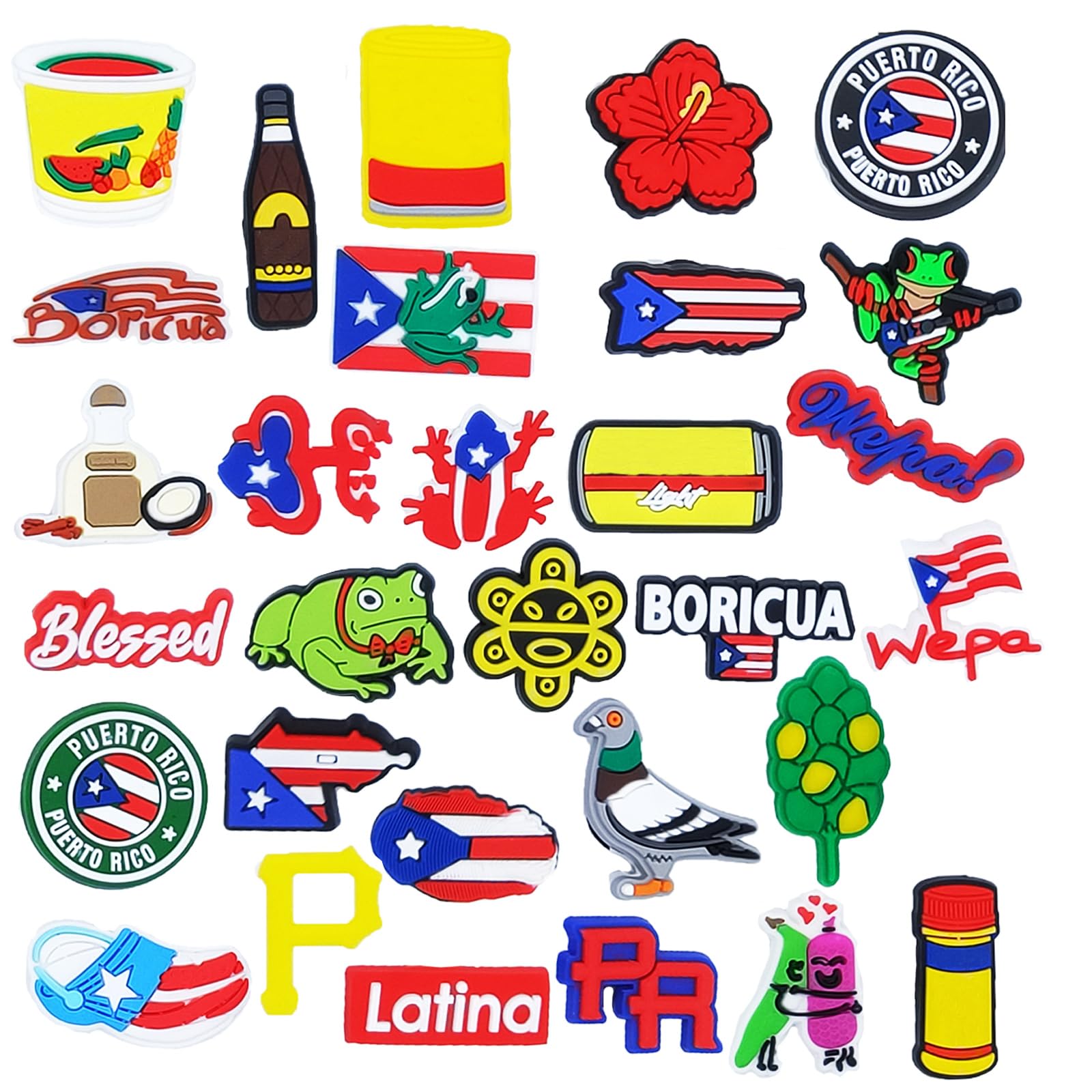 30pcs Puerto Rico Charms, Puerto Rican Boricua Shoe Charms,Shoe or Bag Jewelry Decoration,Accessories Pins for Boys Girls Teens Party Birthday Gifts