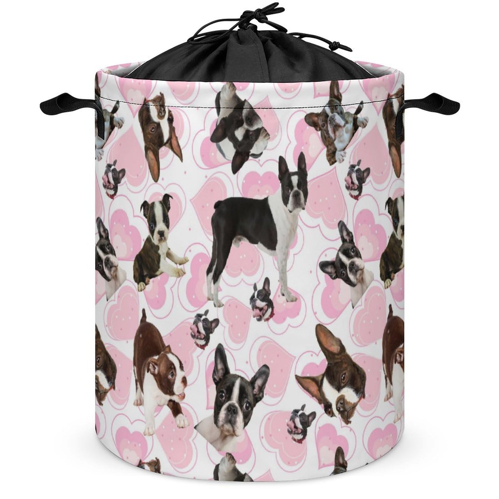 Qjjinxior Drawstring Laundry Hamper, Boston Terrier Laundry Basket, Washing Basket with Handle