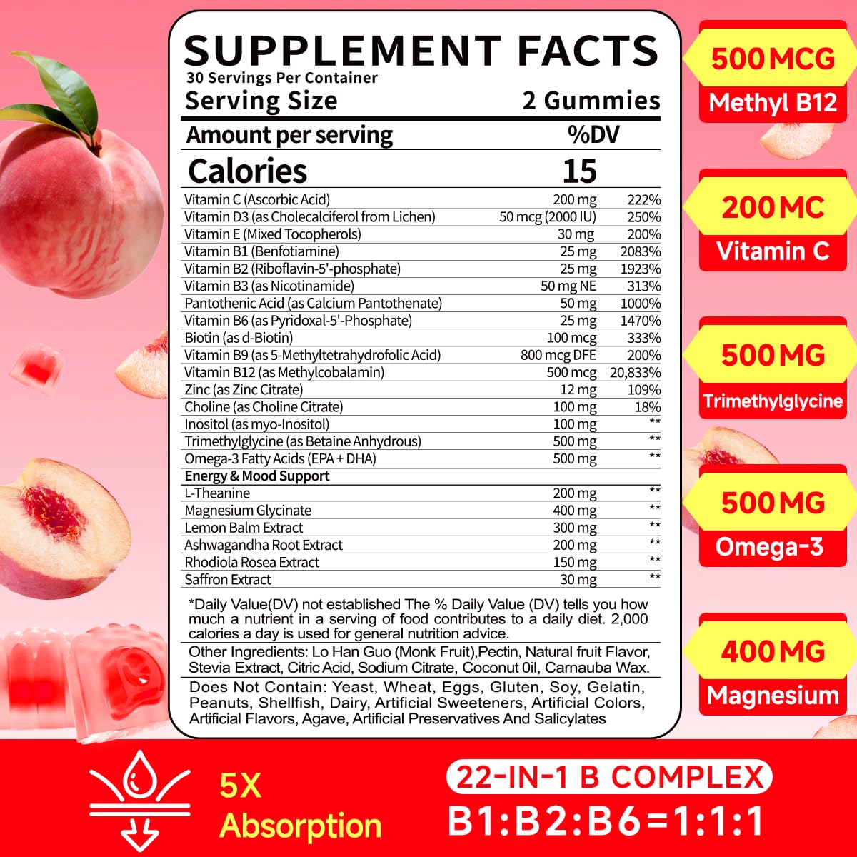 Methylated Vitamin B Complex Gummies: 22-in-1 for Daily Energy — Amazon image 6
