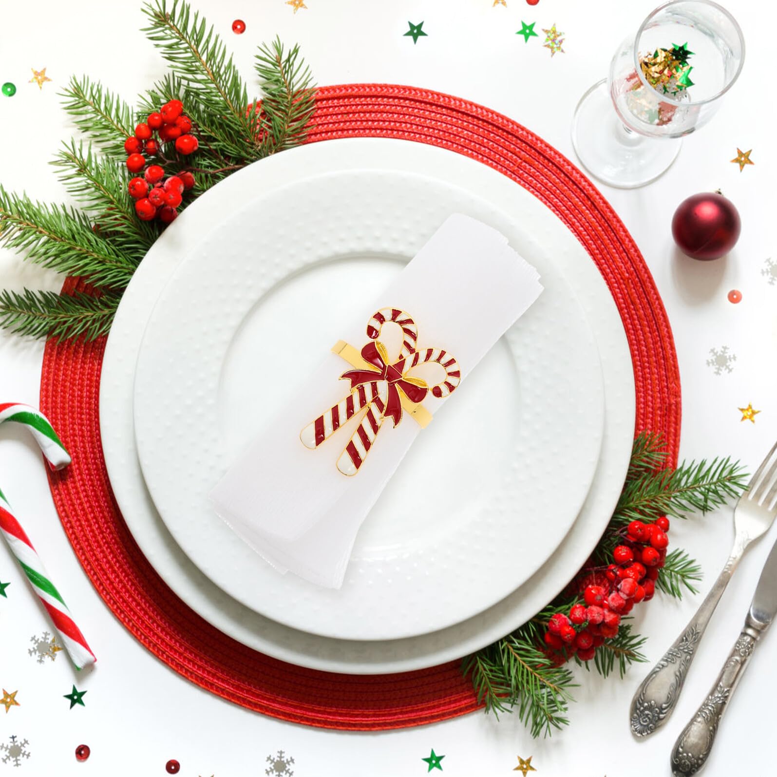 DOITOOL Set 4 Pezzi Portatovaglioli Natalizi in Lega a Forma di Fiocco Fibbie Decorative per Tovaglioli Anelli per Tovaglioli per Decorazioni Tavola Feste di Natale