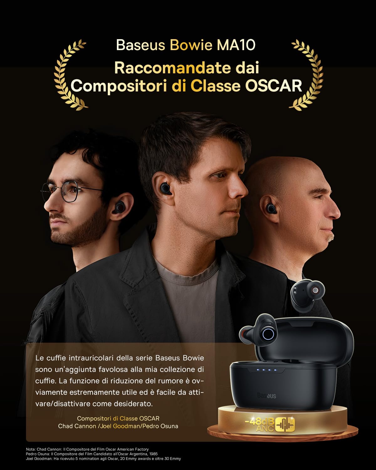 Baseus Cuffie Bluetooth con Cancellazione Attiva Ibrida del Rumore da -48dB, Riproduzione di 140 0re, Waterproof IPX6, 4 Microfoni ENC, Bassa Latenza di 0,038s, Auricolari Bluetooth 5.3 - Bowie MA10