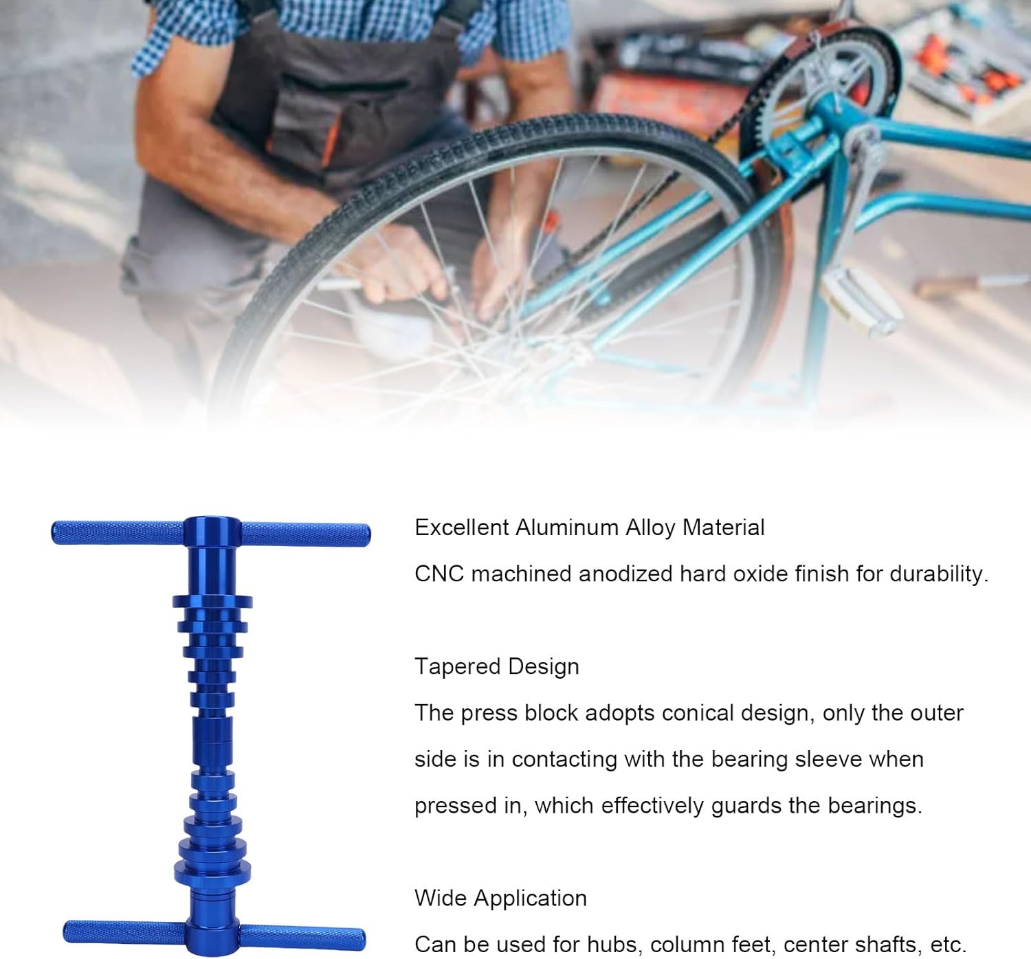 Walfront Bike Bearing Press Kit, Turning Point for Bike Wheel Hub Universal Bearing Press, Hub Assembly Tool Set with CNC Turning, Anodized Finish