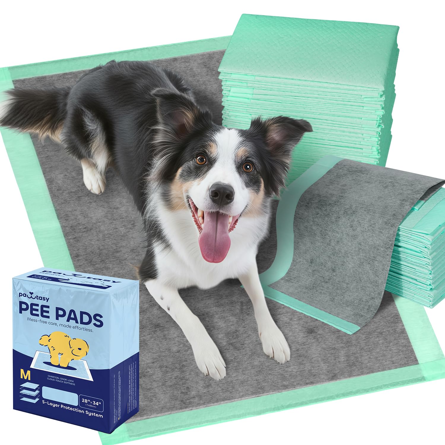 Pawtasy PIPI - Tappetini per cani con carbone attivo contro gli odori, usa e getta, grandi tappetini per cuccioli, a prova di perdite e assorbenti, morbidi e delicati sulla pelle, 71 x 86 cm (50 pezzi