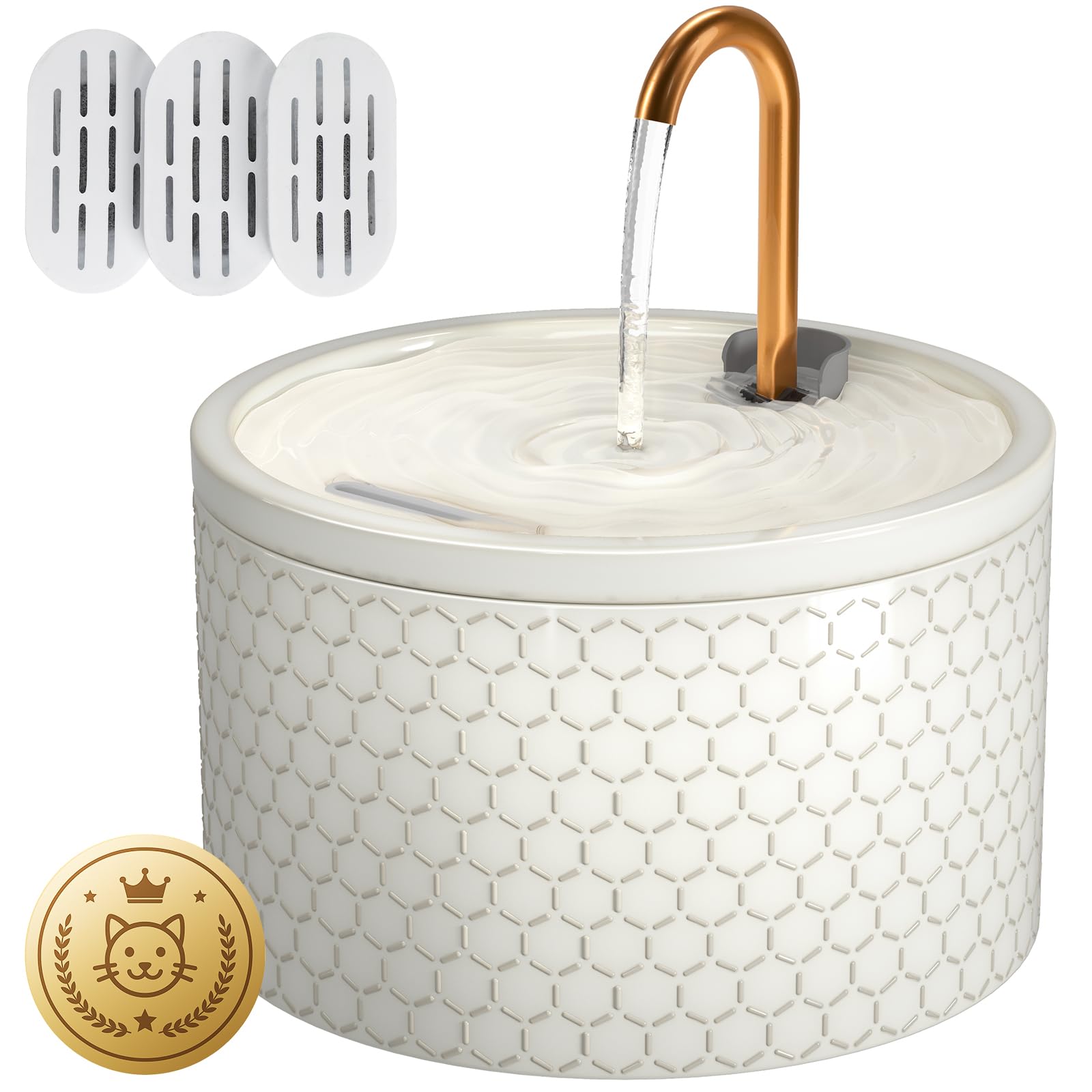 Fontana in ceramica per gatti, fontana in ceramica per gatti, fontana automatica in ceramica per gatti, fontana d'acqua per animali domestici con pompa ultra silenziosa e 3 filtri e 3 spugne (nero)