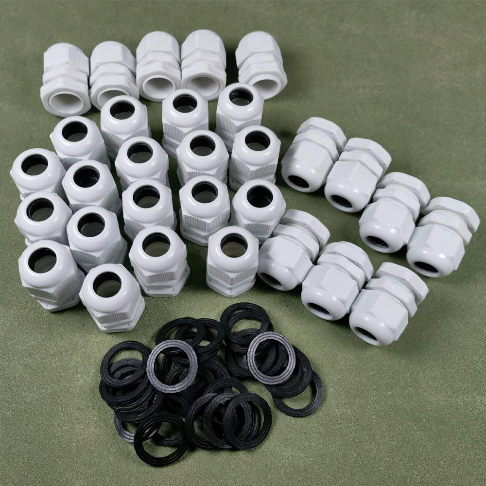 Gebildet 30Piezas IP68 Impermeable Conectores de Cable, PG11 Glándulas de Cable con Ajustables Juntas, Prueba de Agua de 5-10mm Plastico Gland Conectores, M18 x 1.5 (Blanco)