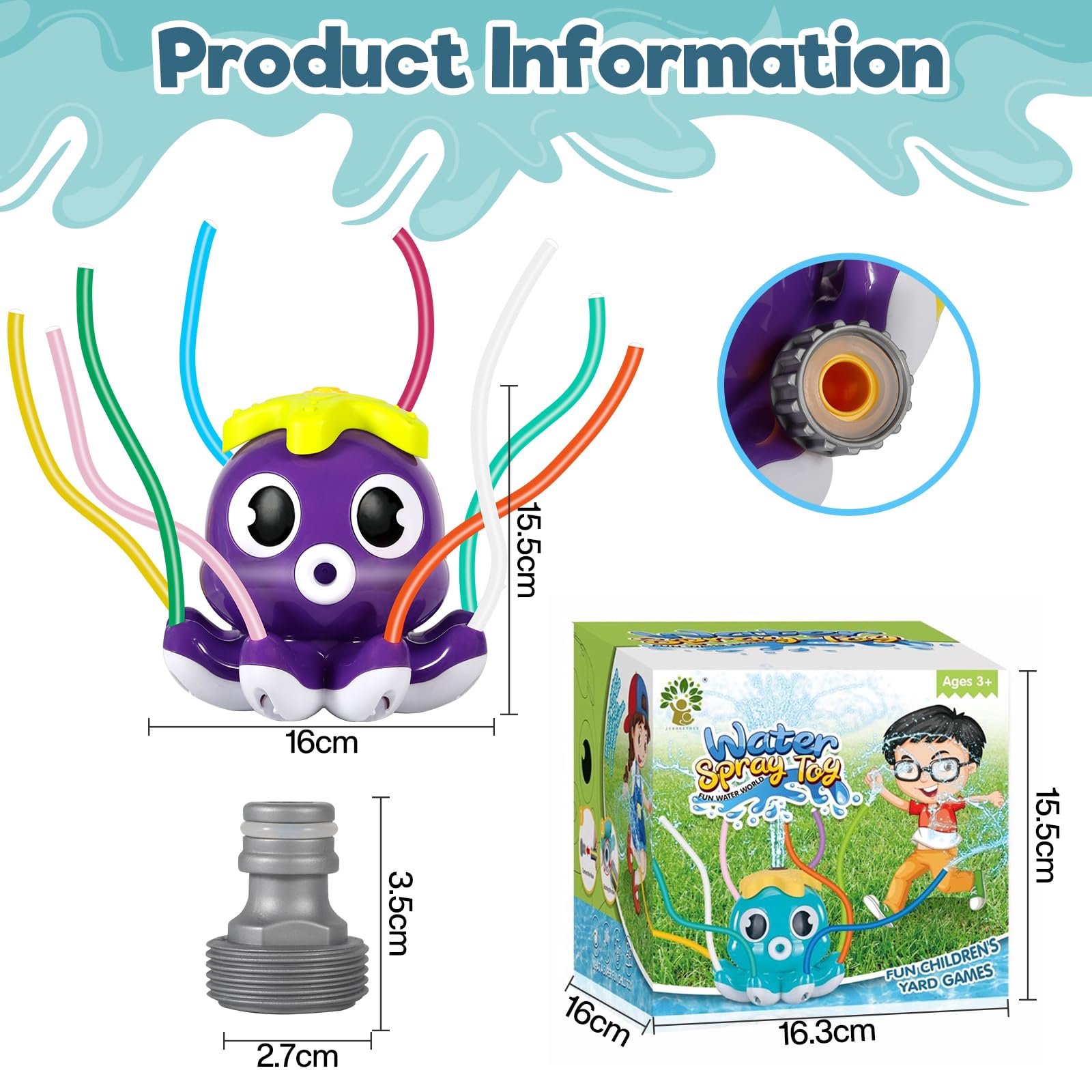 Aspersor de Agua para niños,con boquillas giratorias,Juegos de aspersores,Juguete de Rociador,para Patio Trasero, CéSped,Juegos de Agua para Niños Exterior.(Pulpo Morado)