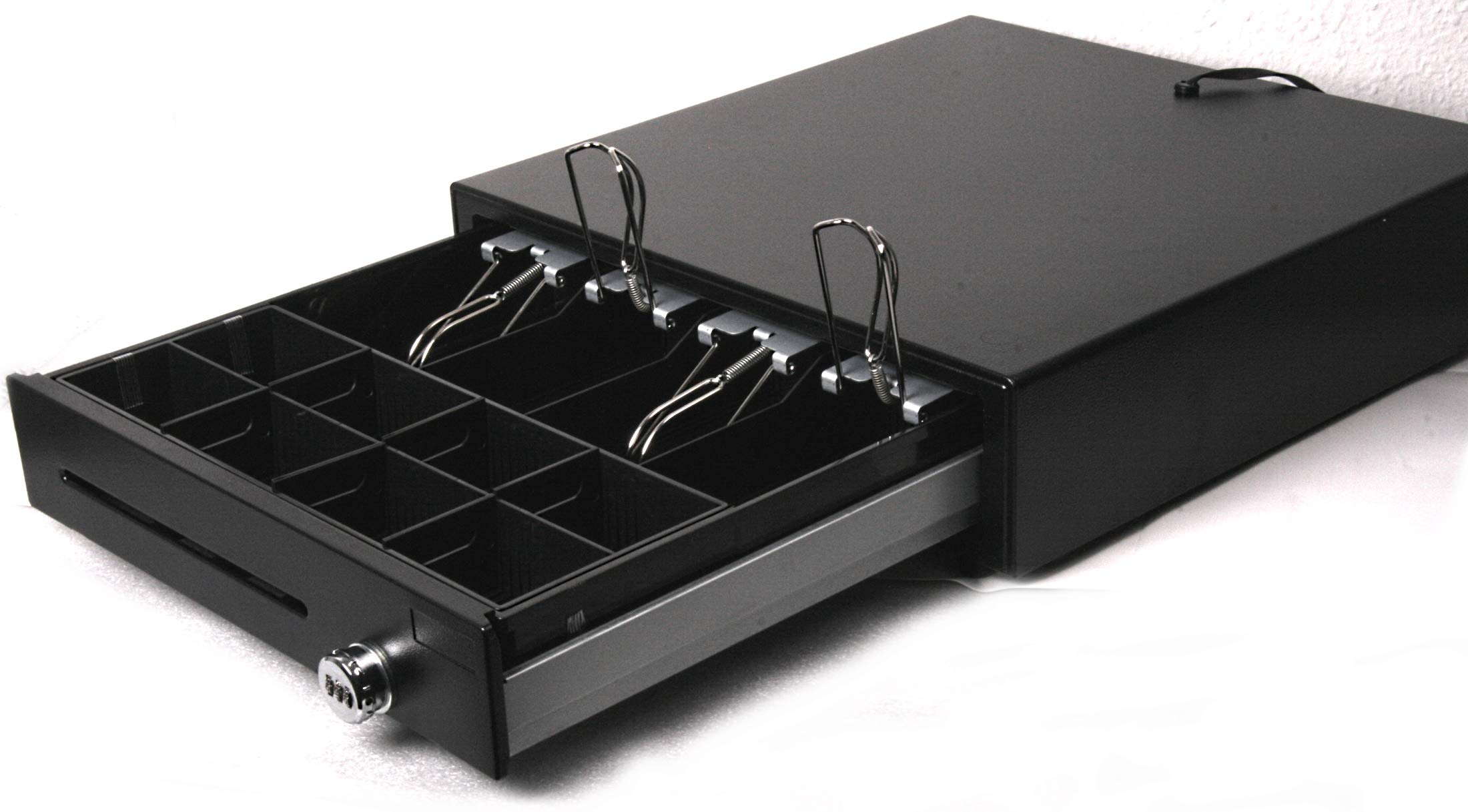Kassenlade iQCash410ZS mit Zahlenschloss, RJ11/RJ12 410x415x100 mm, Schwarz, Geldlade Geldschublade Kassenschublade