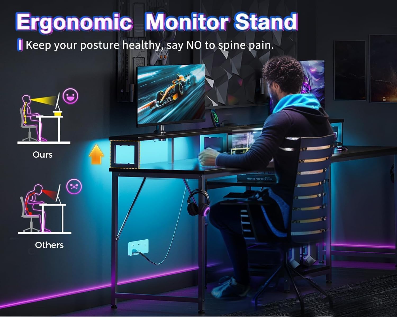 Ergonomic monitor stand promoting healthy posture