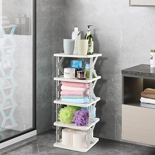 Miniatura 6 de Organizador de almacenamiento de zapatos estrecho vertical de 5 niveles para ahorrar espacio, zapatero plegable pequeño de plástico gris para