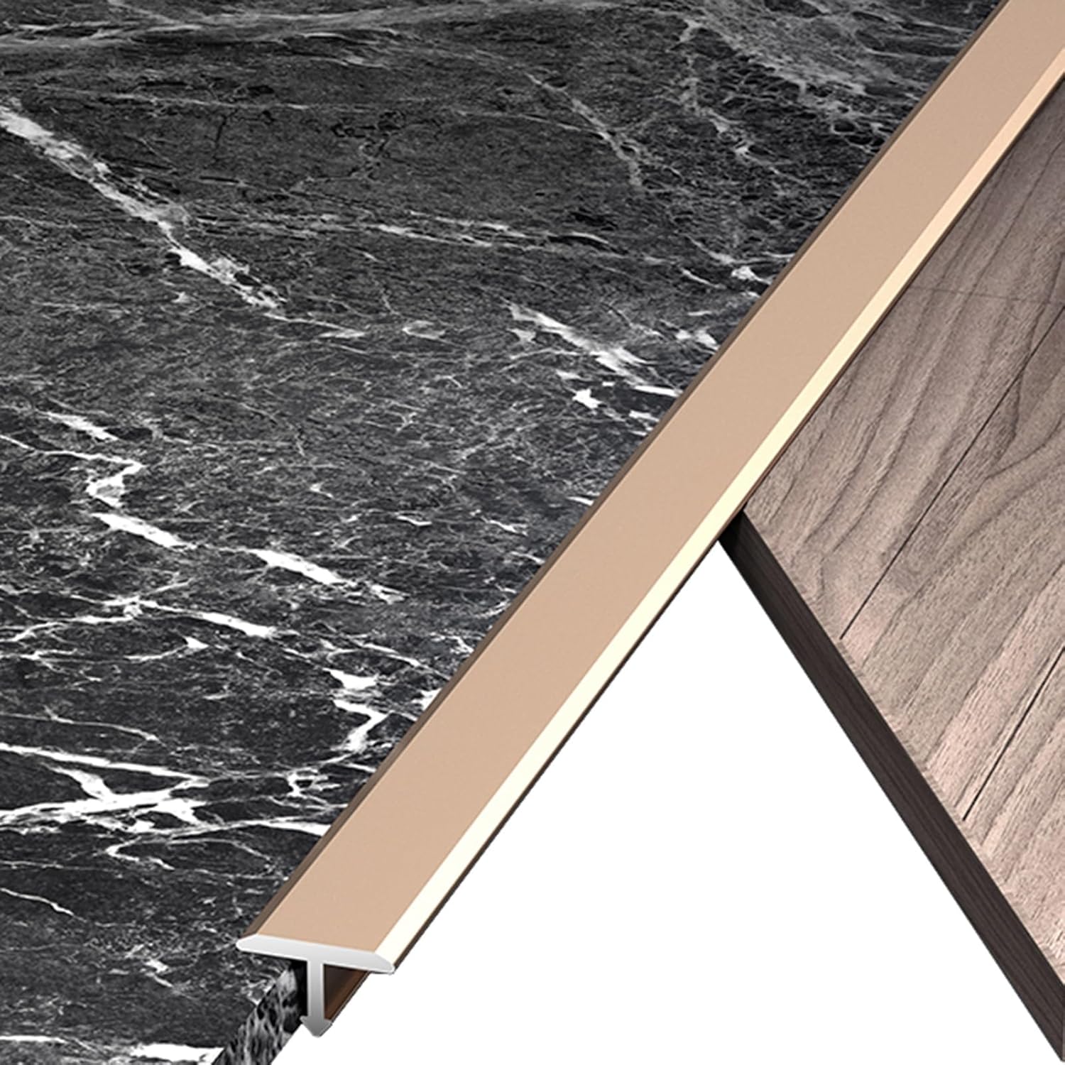 Floor Transition T Molding Trim Edge Strip,35" Metal Smooth Flat Divider Threshold Strip,Floor Joining Strip for Carpet to Tile Transition/Wood Uneven Floors(Color:Brushed Gold)