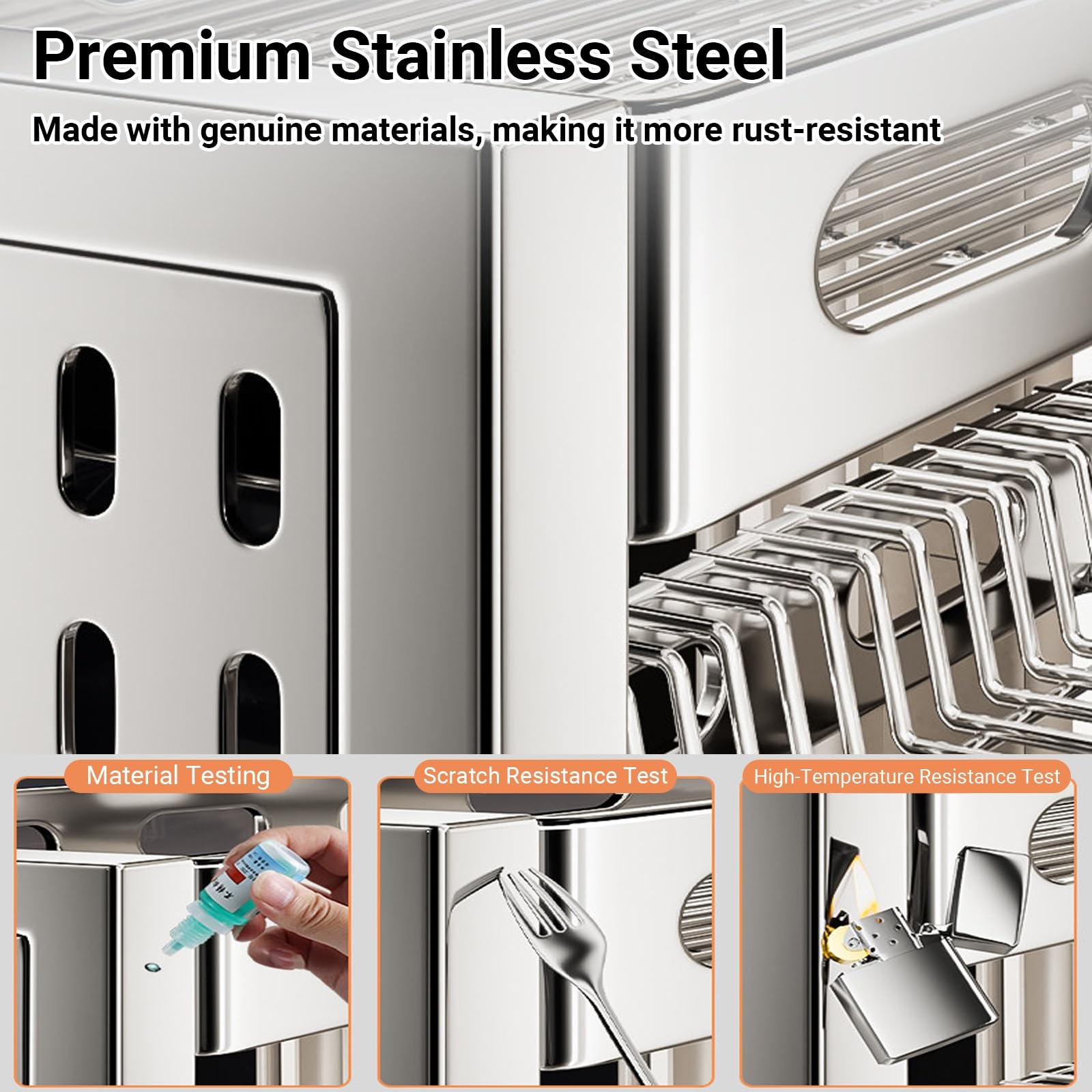 Escurridor de platos sobre fregadero, acero inoxidable con soporte extraíble para cubiertos, ahorro de espacio, almacenamiento de vajilla de cocina de doble capa para platos, vasos, cuencos
