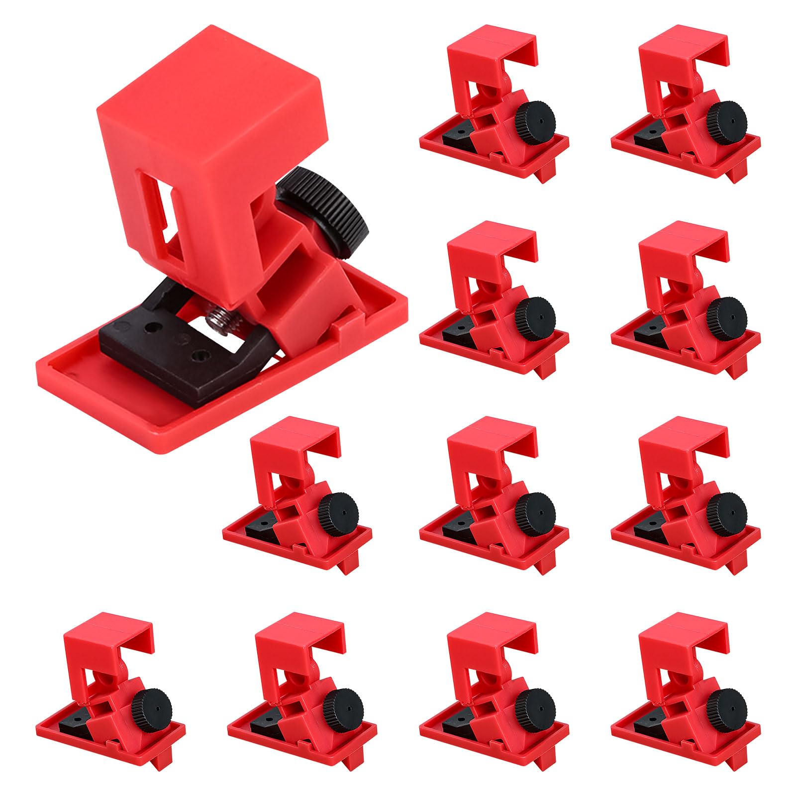 Dispositivo de bloqueo de disyuntor de 12 piezas, bloqueo de disyuntor eléctrico unipolar con abrazadera for 120-277 V, cerrojo de bloqueo rojo de alta visibilidad for bloqueo, fácil instalación, no s