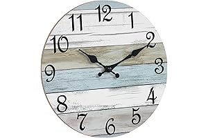 16 Inch Coastal Wall Clock in Blue, Silent Non-Ticking, Rustic Farmhouse Decorative Clock