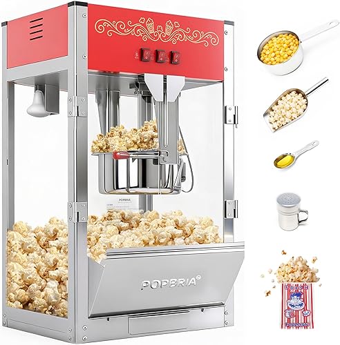 Miniatura 11 de Máquina comercial de palomitas de maíz con carro, auténtica máquina para hacer palomitas de maíz de 16 onzas con plataforma de calentamiento, Negro