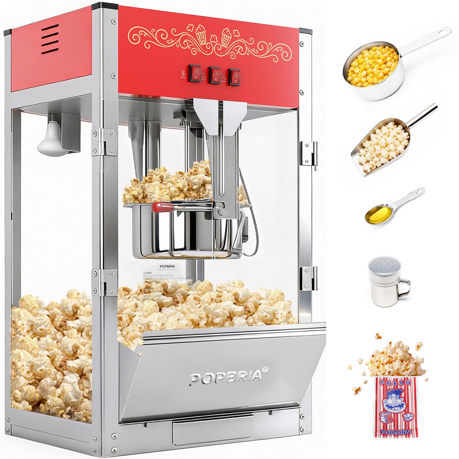 PopBria Commercial Popcorn Machine 16 oz Red
