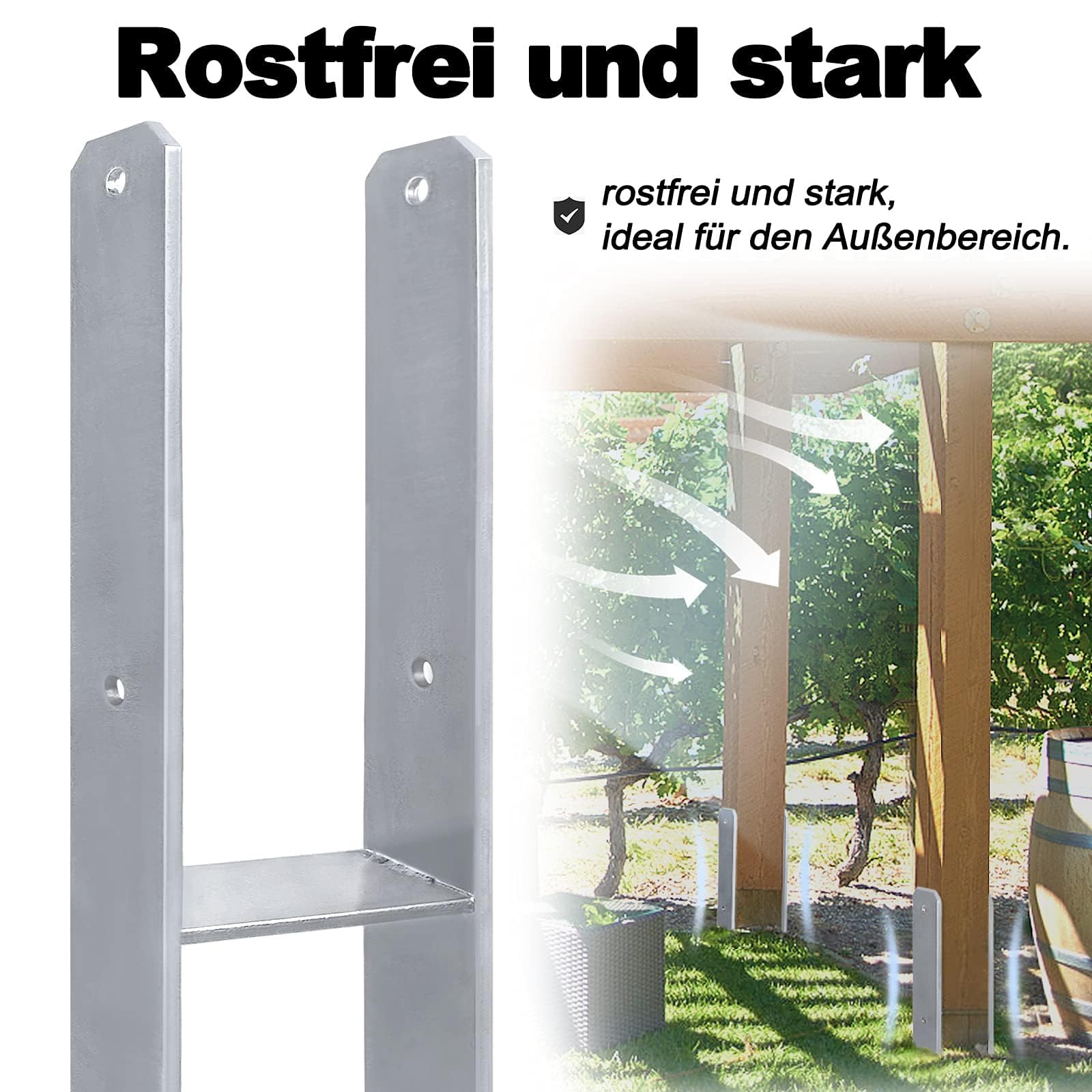 ACXIN H-Pfostenträger H-Anker Pfostenanker Set in Stahl mit Beschichtung, für feste Installationen im Freien, 91x600mm, 5mm Materialstärke (6 Stück)