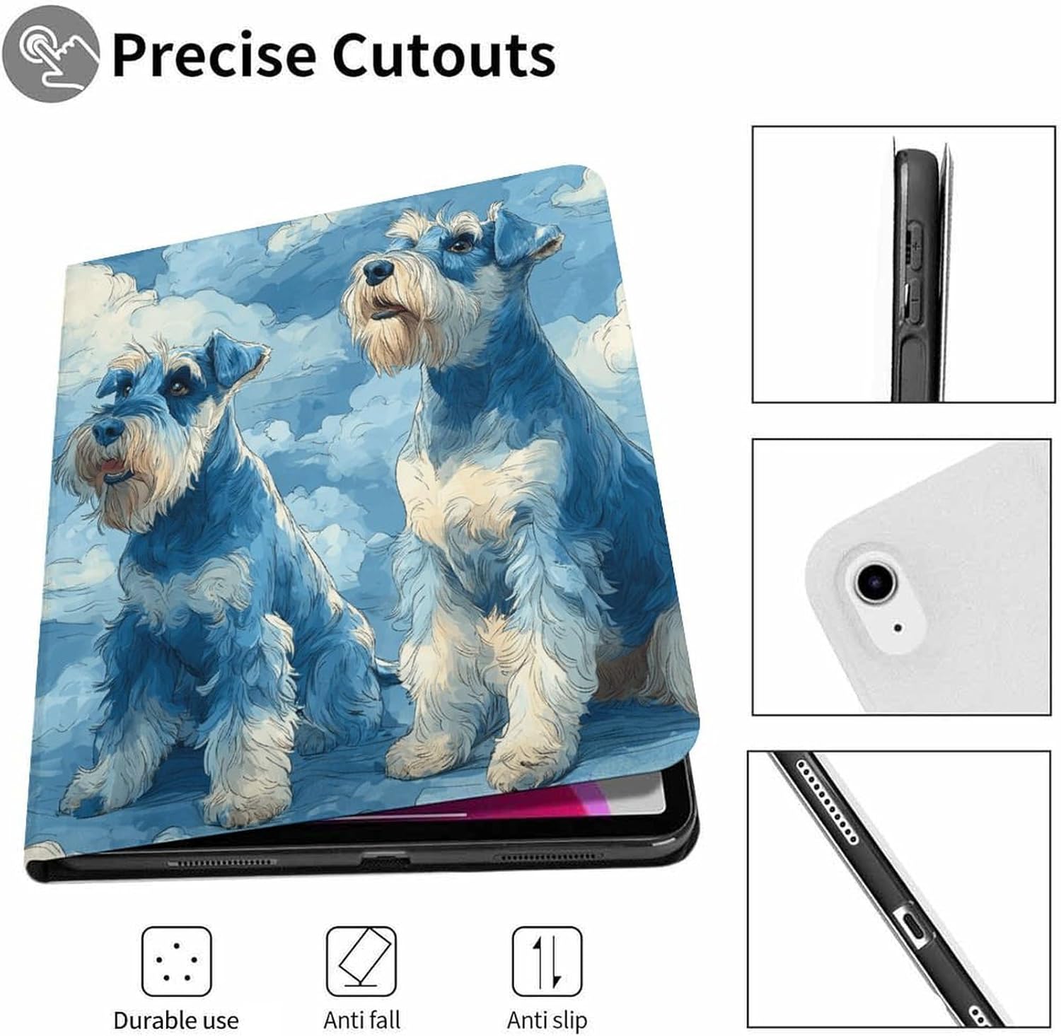 Blue Schnauzers Case for iPad 9th/10th/11th Gen,Mini 5/4/3/2/1(7.9in) Mini 6 (8.3in) Mini 7(8.3in),Air 4/5/6/7,Pro 11in(2020/2021/2022/2024) Auto Wake/Sleep