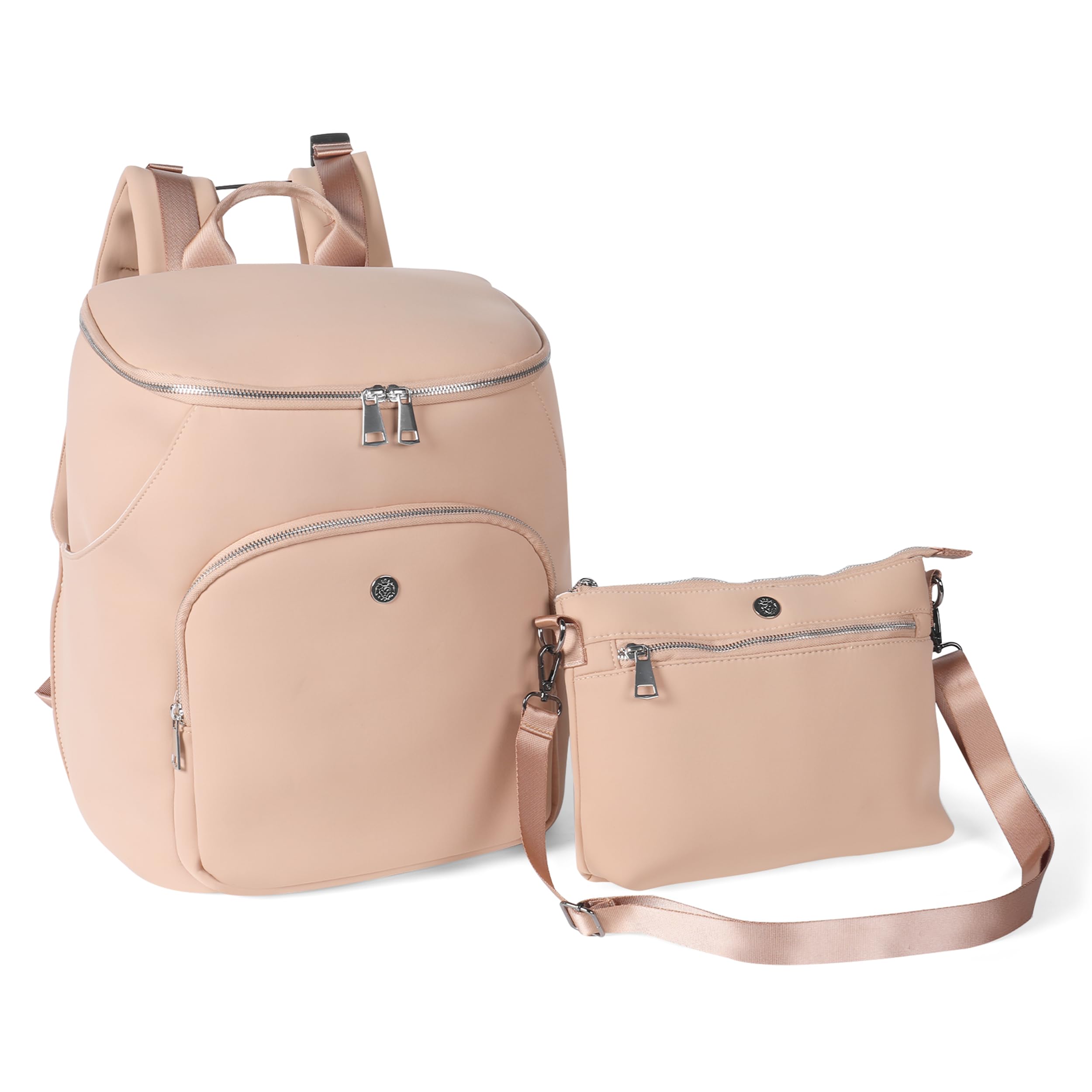 A + S Luxxe Baby Diaper Bag Backpack 2 Pack - Waterproof - 11 Pockets & Insulated Bottle Pocket - Extra Mini-Pouch Included - Diaper Bag Neoprene Exterior - Sand