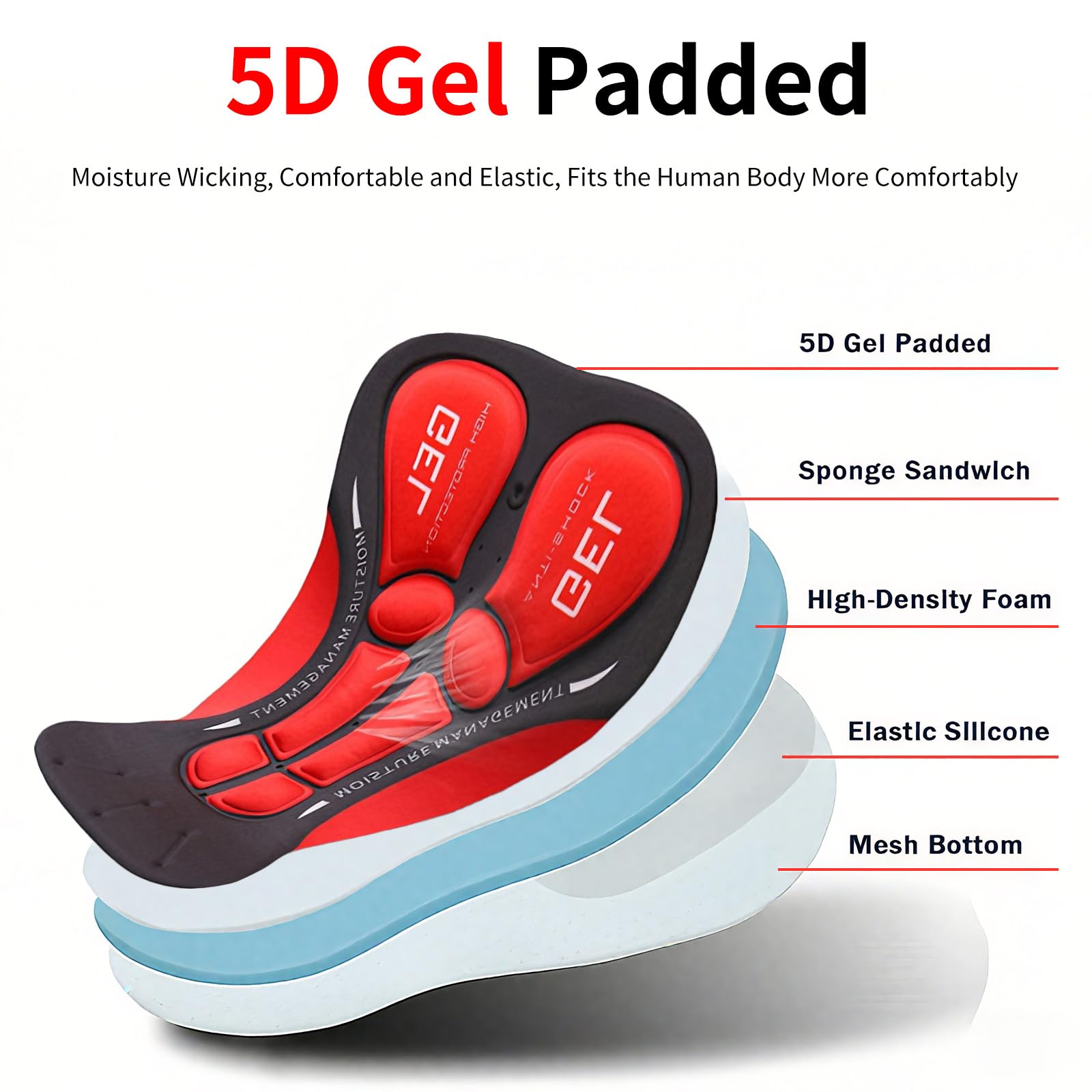 Culotte Ciclismo Hombre, 5D Acolchados Culote Ciclista Hombre Resistente a los Golpes Secado rápido Transpirable Pantalon Ciclista Acolchados Calzoncillos Ciclismo para MTB Ropa Ciclismo