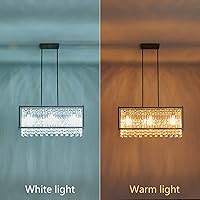 Vista 5 de LMQNINE Candelabro rectangular moderno para comedor, lámpara de cristal negro, lámpara lineal, lámpara de granja para isla de cocina, mesa de bar