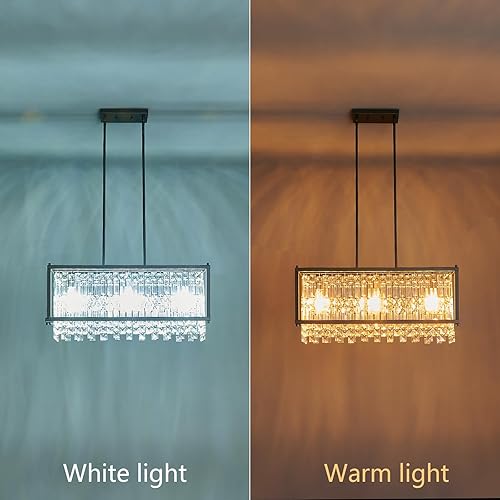 Miniatura 5 de LMQNINE Candelabro rectangular moderno para comedor, lámpara de cristal negro, lámpara lineal, lámpara de granja para isla de cocina, mesa de bar,