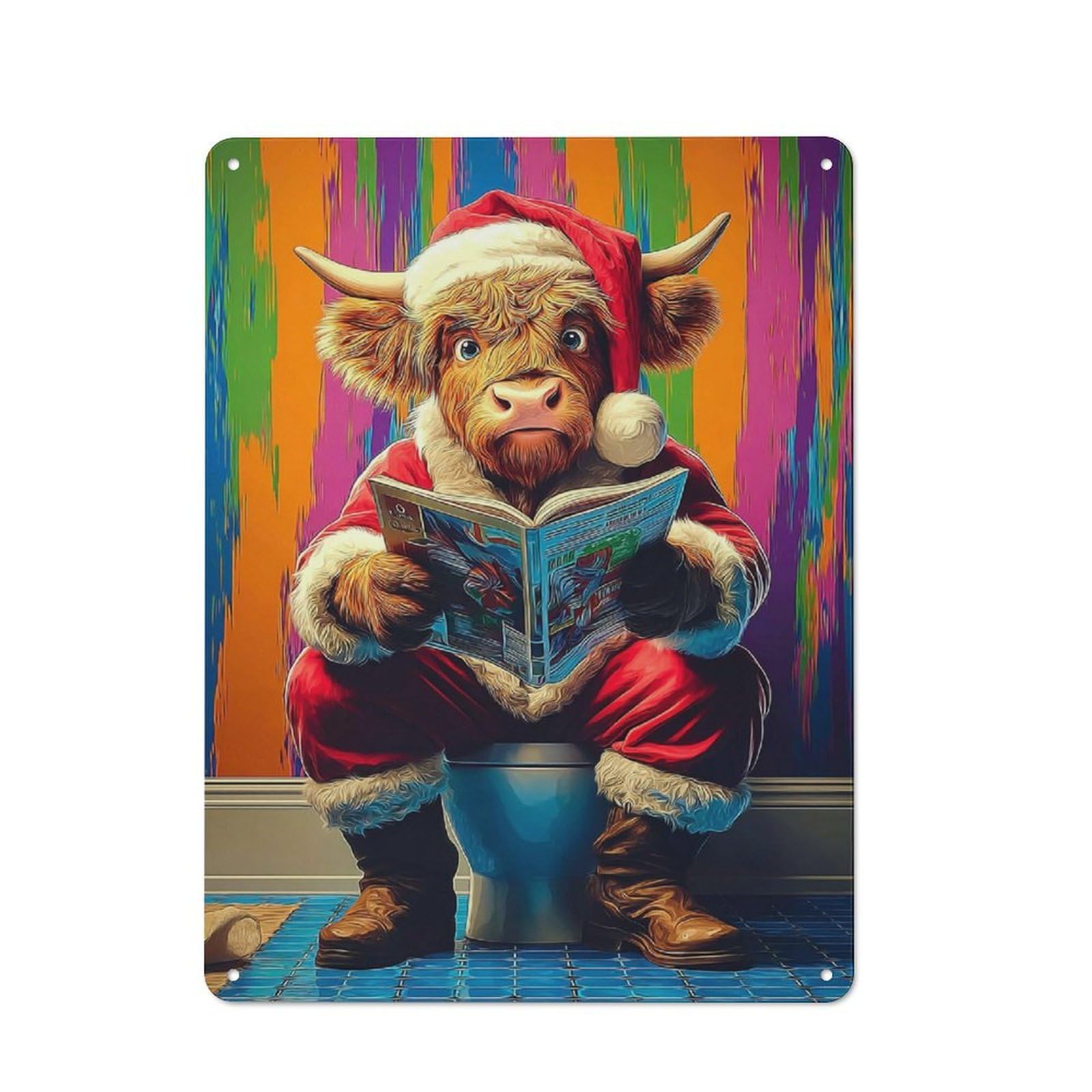Junmoney Santa Cow Reading On The Toilet Office Metal Sign With Design 40X30cm, Classic Study Room Decor For Office, Study, Studio Or Hallway